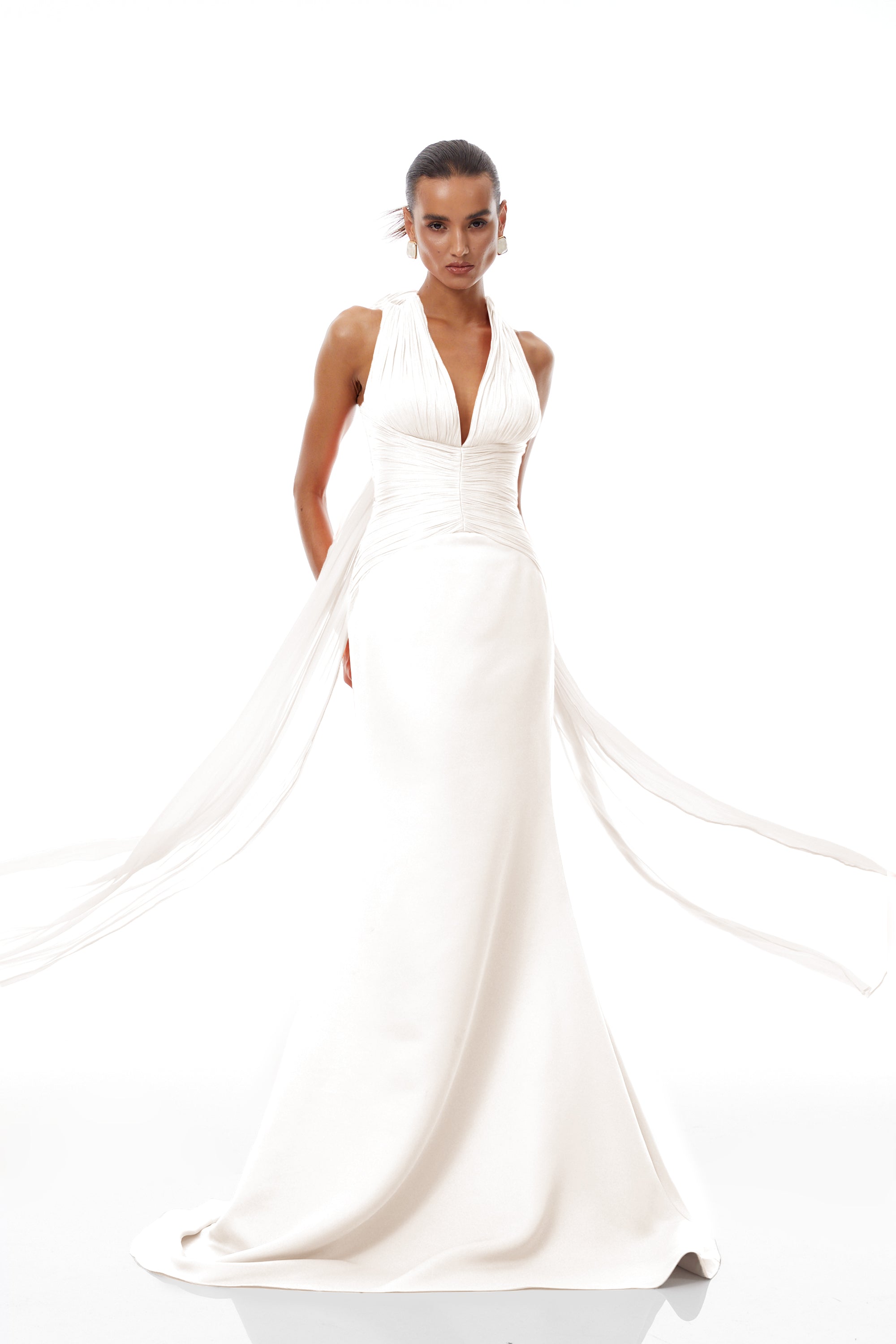 Emmeline White Train Design Gathered Maxi Dress (Final Sale-US Only)