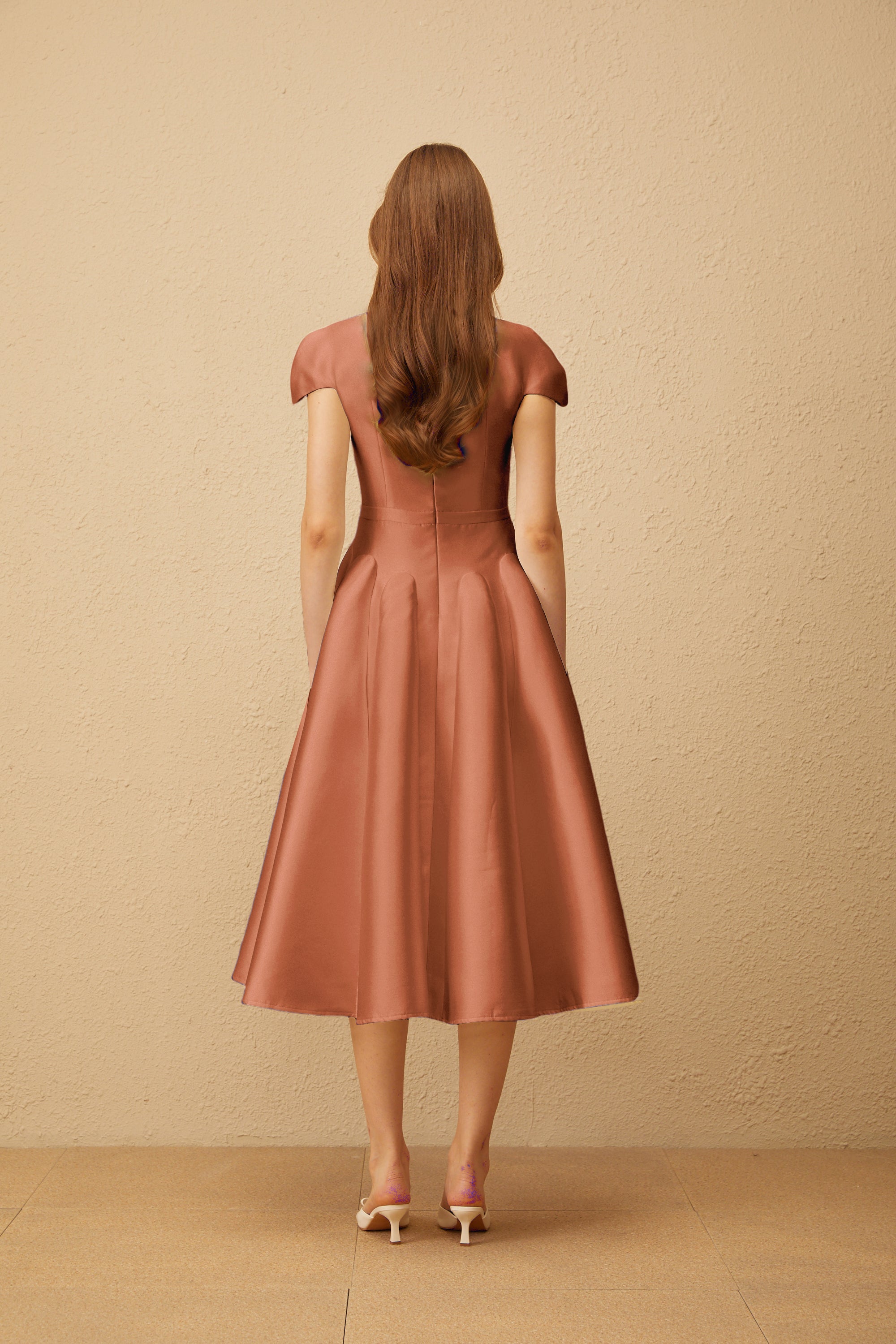 Aventin Brown Godet Design Midi Dress