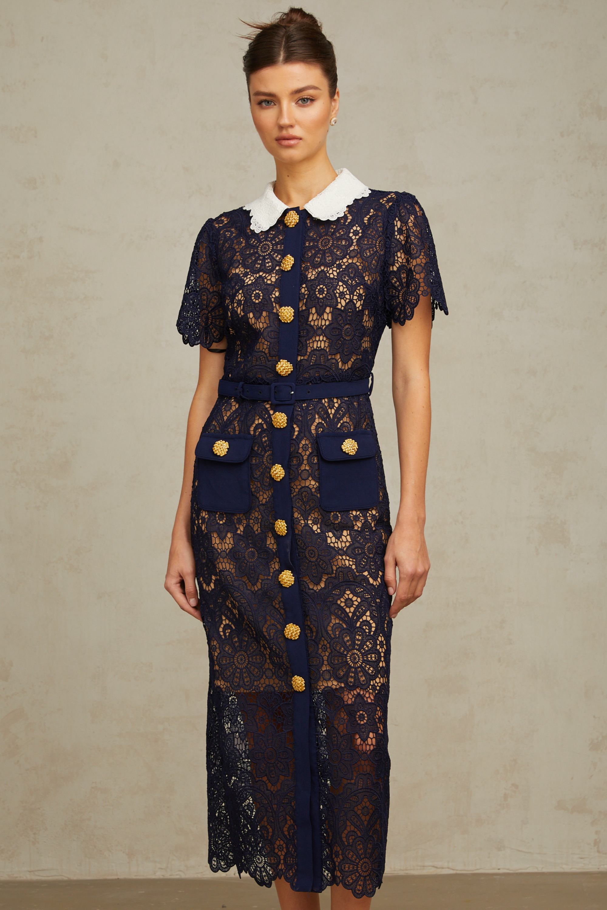 Ariane Navy Crochet-lace Midi Dress (Final Sale-US Only)