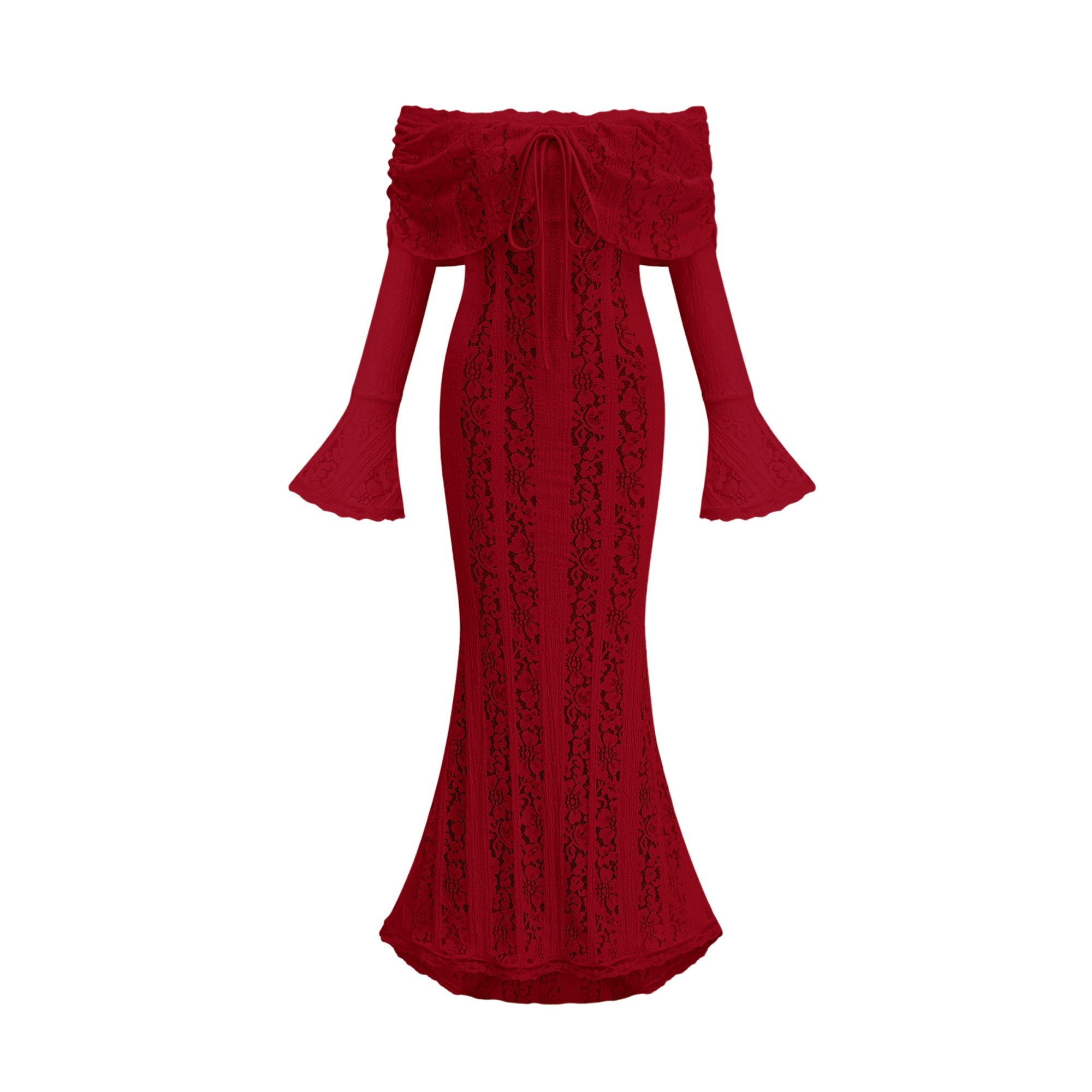 Émeline floral lace train-design maxi dress in Red (Final Sale-US Only)