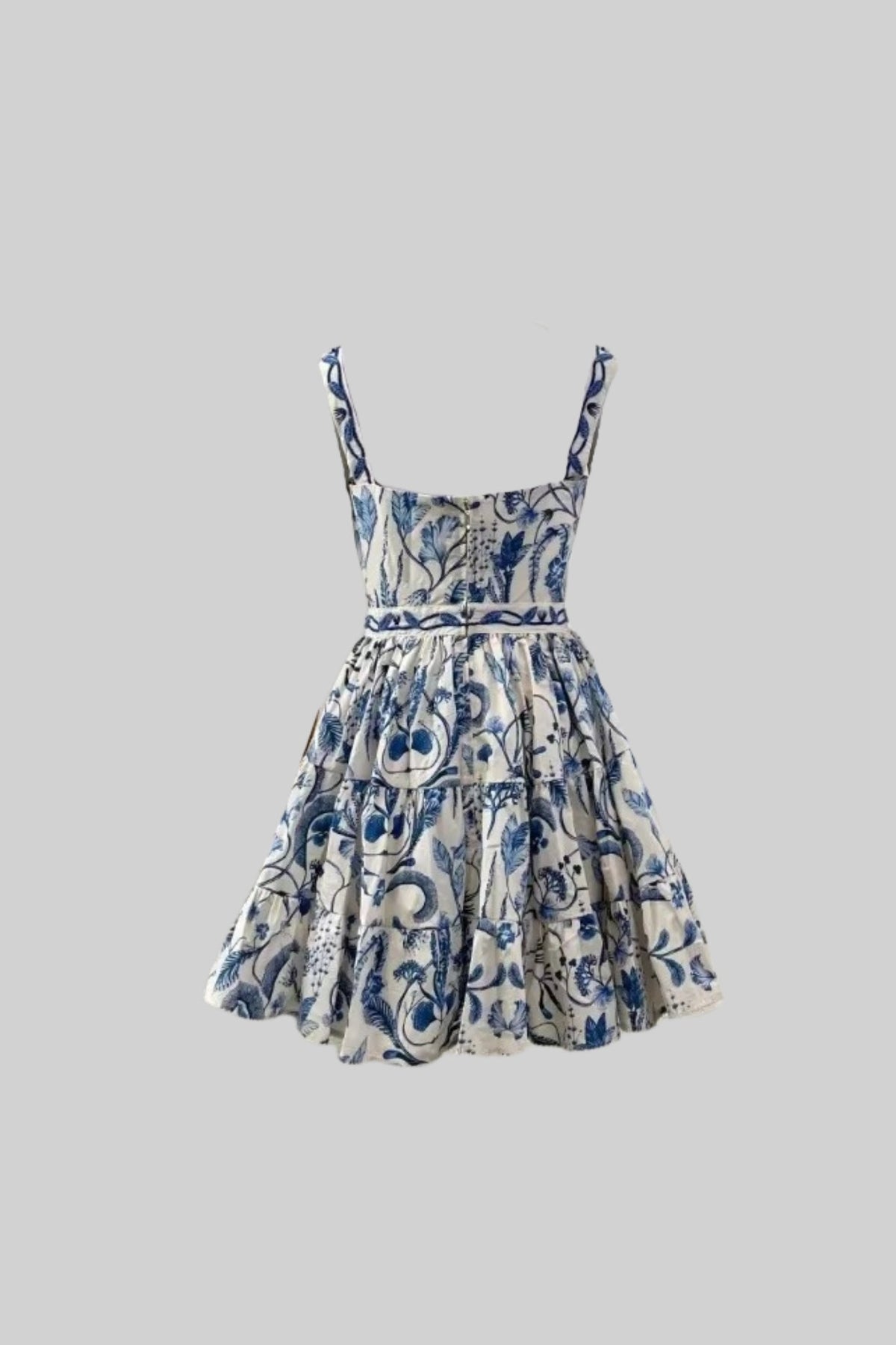 Fitted Mini Dress With Blue Floral And Paisley Pattern - White