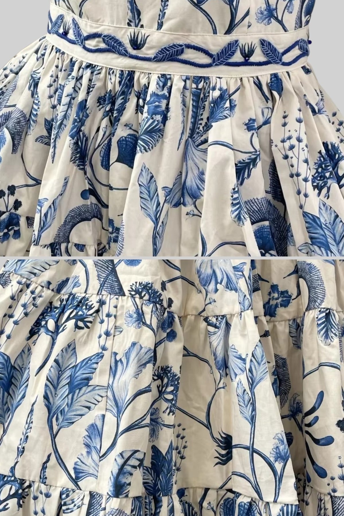Fitted Mini Dress With Blue Floral And Paisley Pattern - White