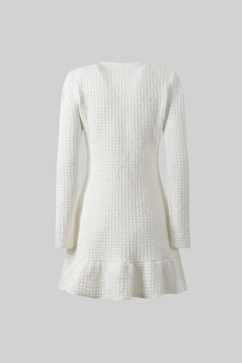 Florentine White Long Sleeve Knee-Length Knitted Dress