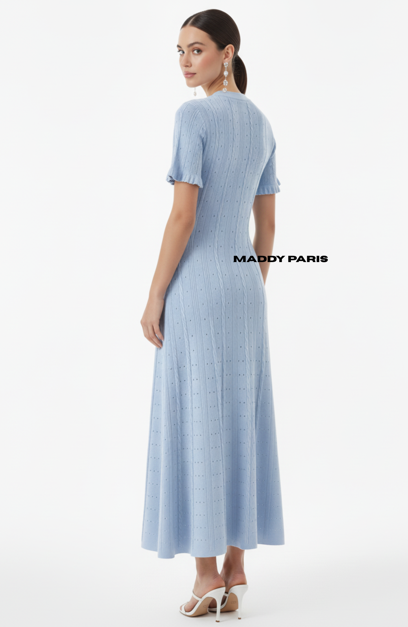 SANDRO GISELLE KNIT MIDI DRESS - LIGHT BLUE