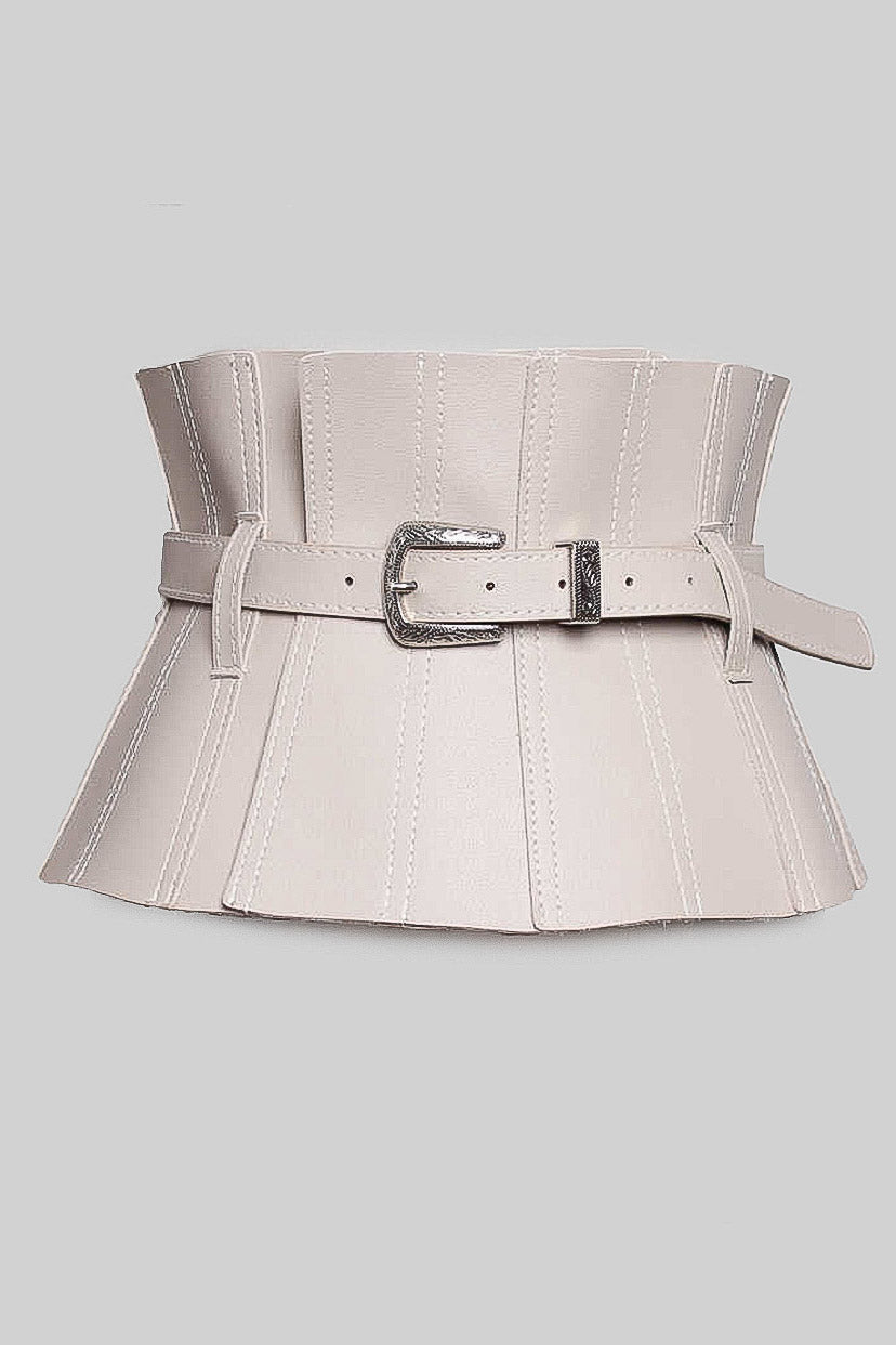 Wide Vegan Leather Corset Belt - Beige display picture 1