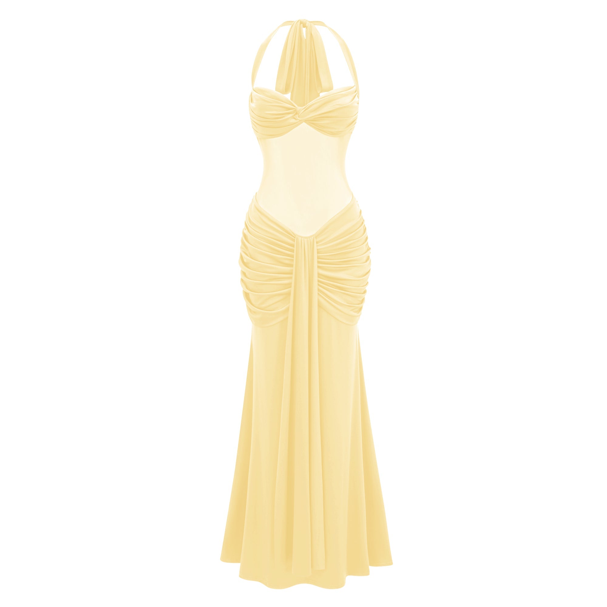 Amandine Yellow Halterneck Gathered Maxi Dress (Final Sale-US Only)