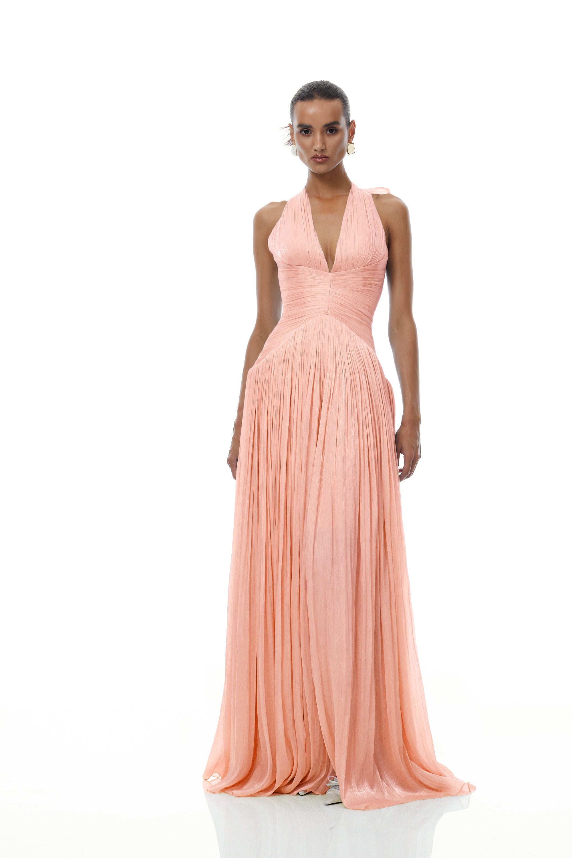 Térébenthine Pink Glossy Gathered Maxi Dress