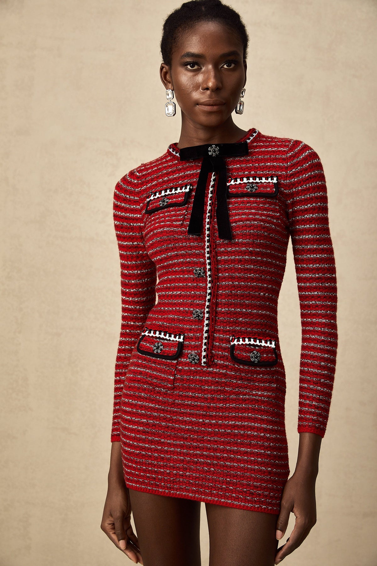 Faustine bow-detailed knit mini dress (Final Sale)