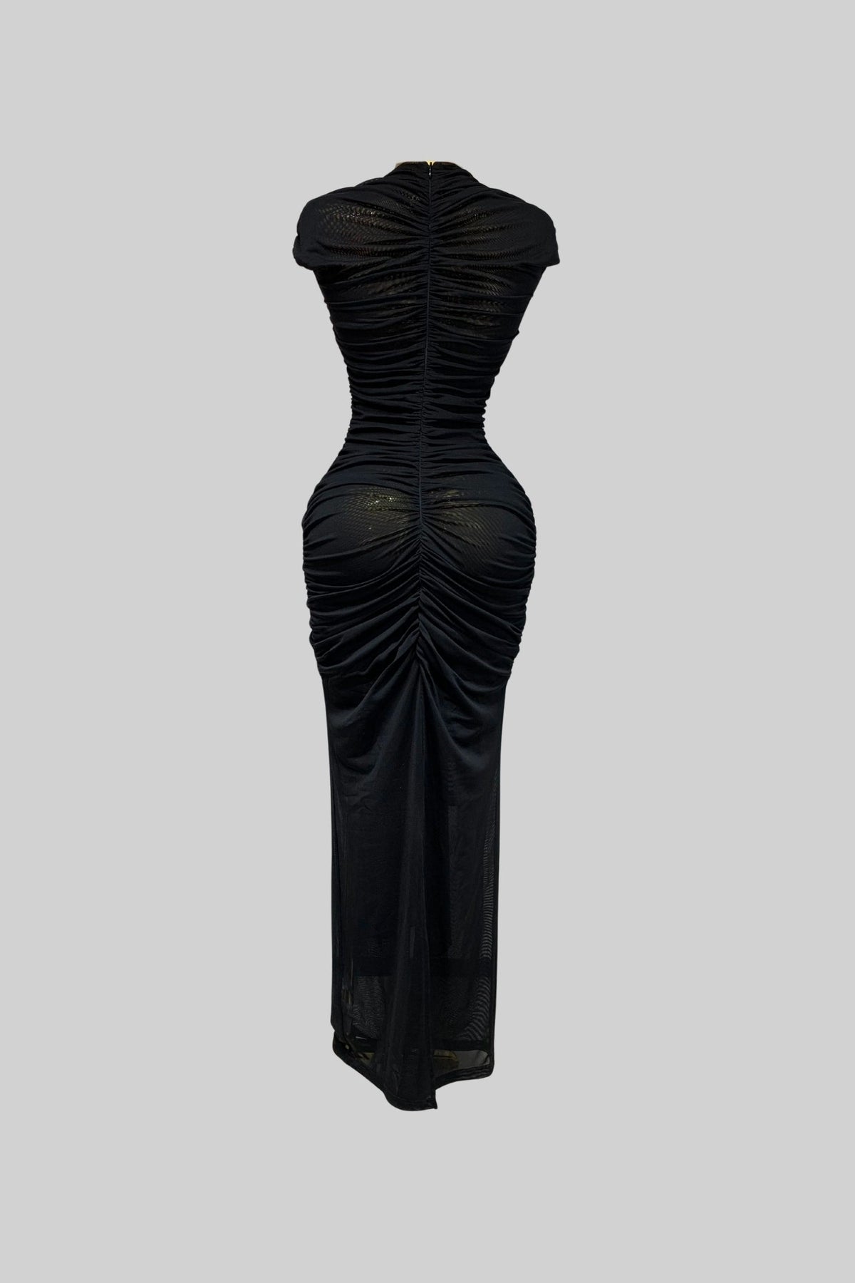 Draped Cut-Out Gown With Gathered Detailing – Black