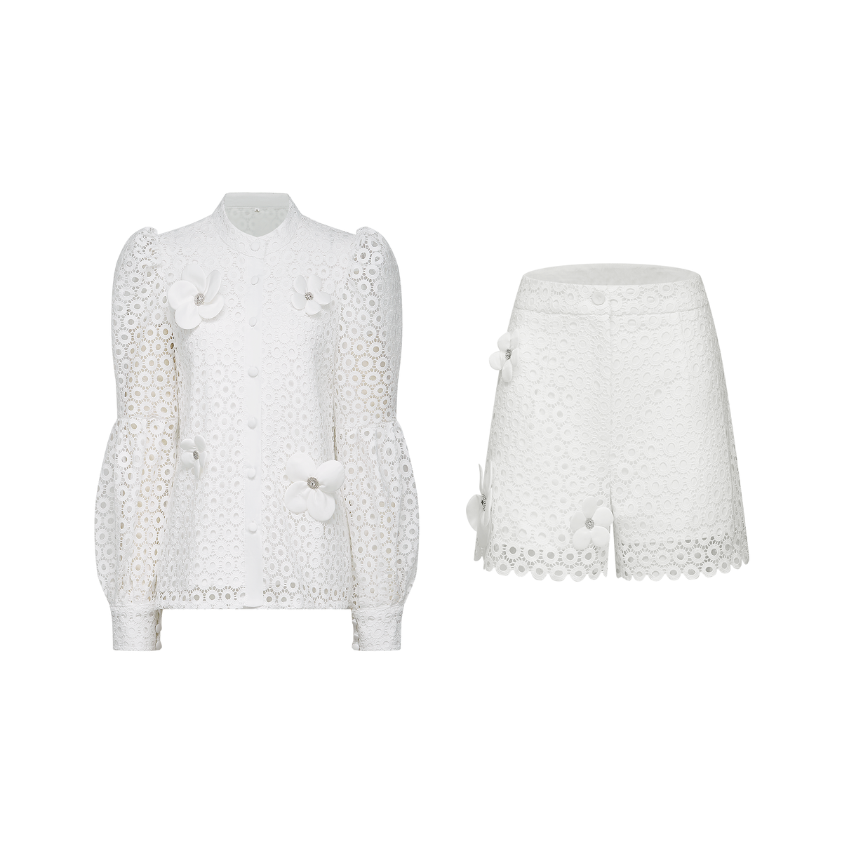 Calla faux-flower cut-out blouse & shorts matching set (Final Sale)