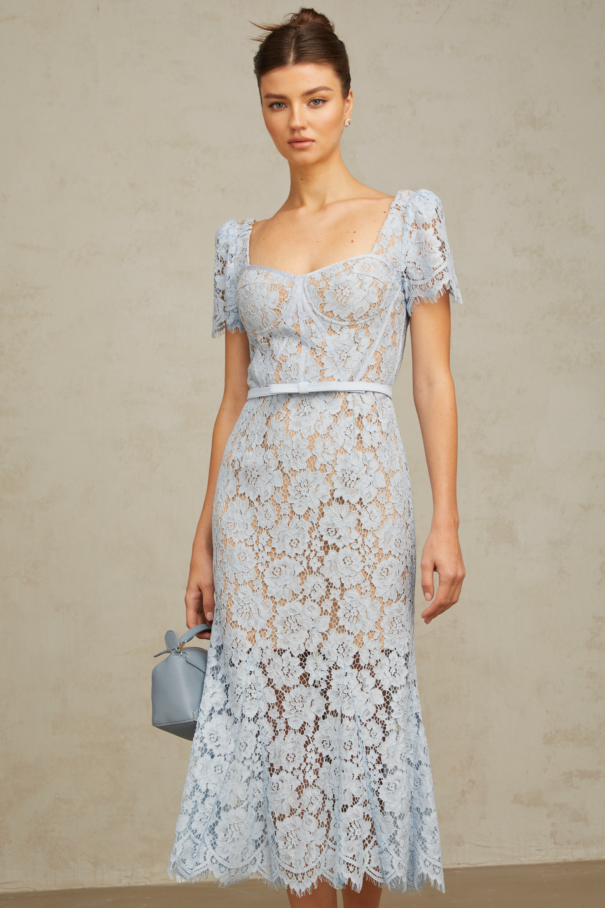 Audrey blue floral-lace boned midi dress (Final Sale-US Only)
