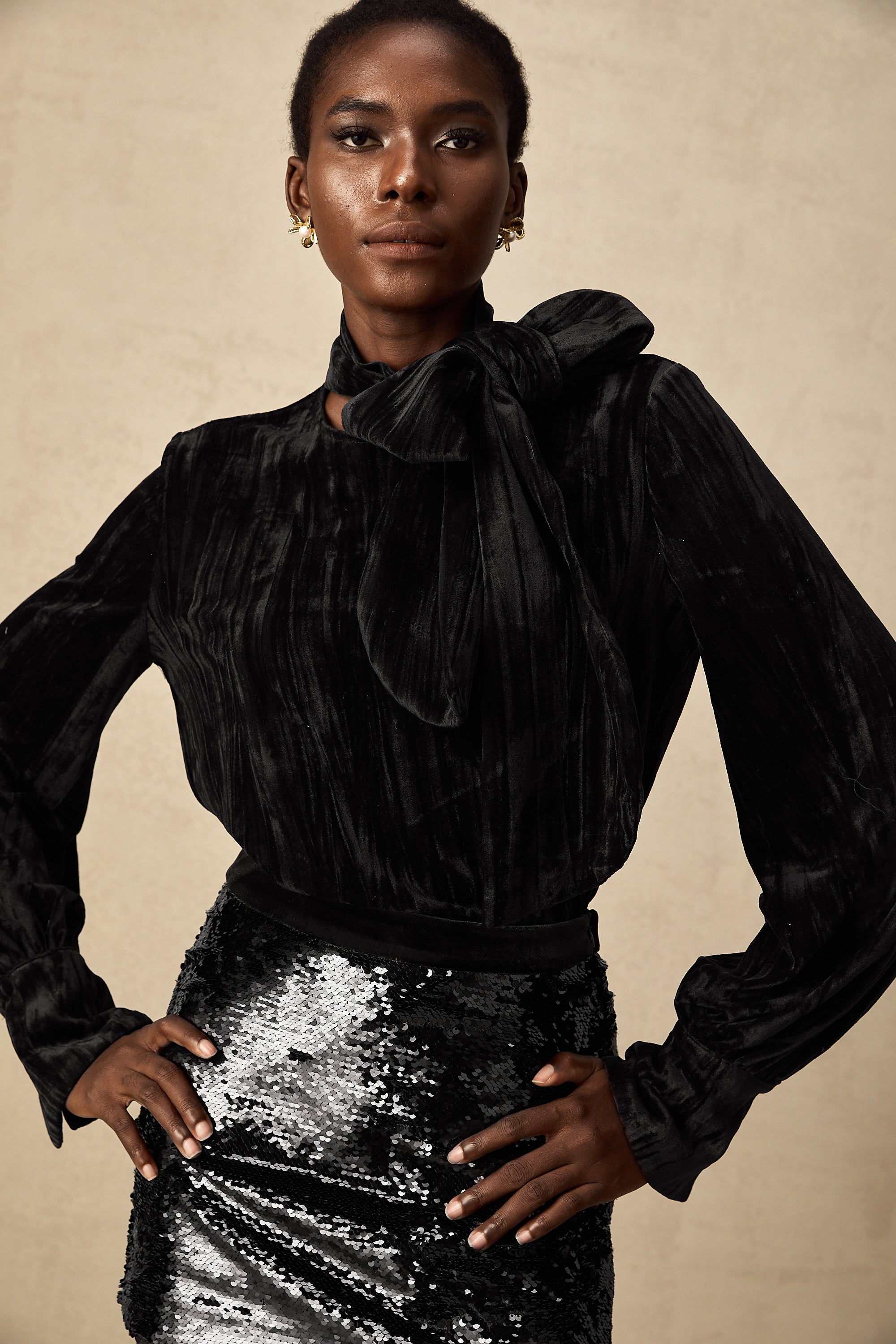 Aude sequined velvet blouse & skirt matching set (US Only)