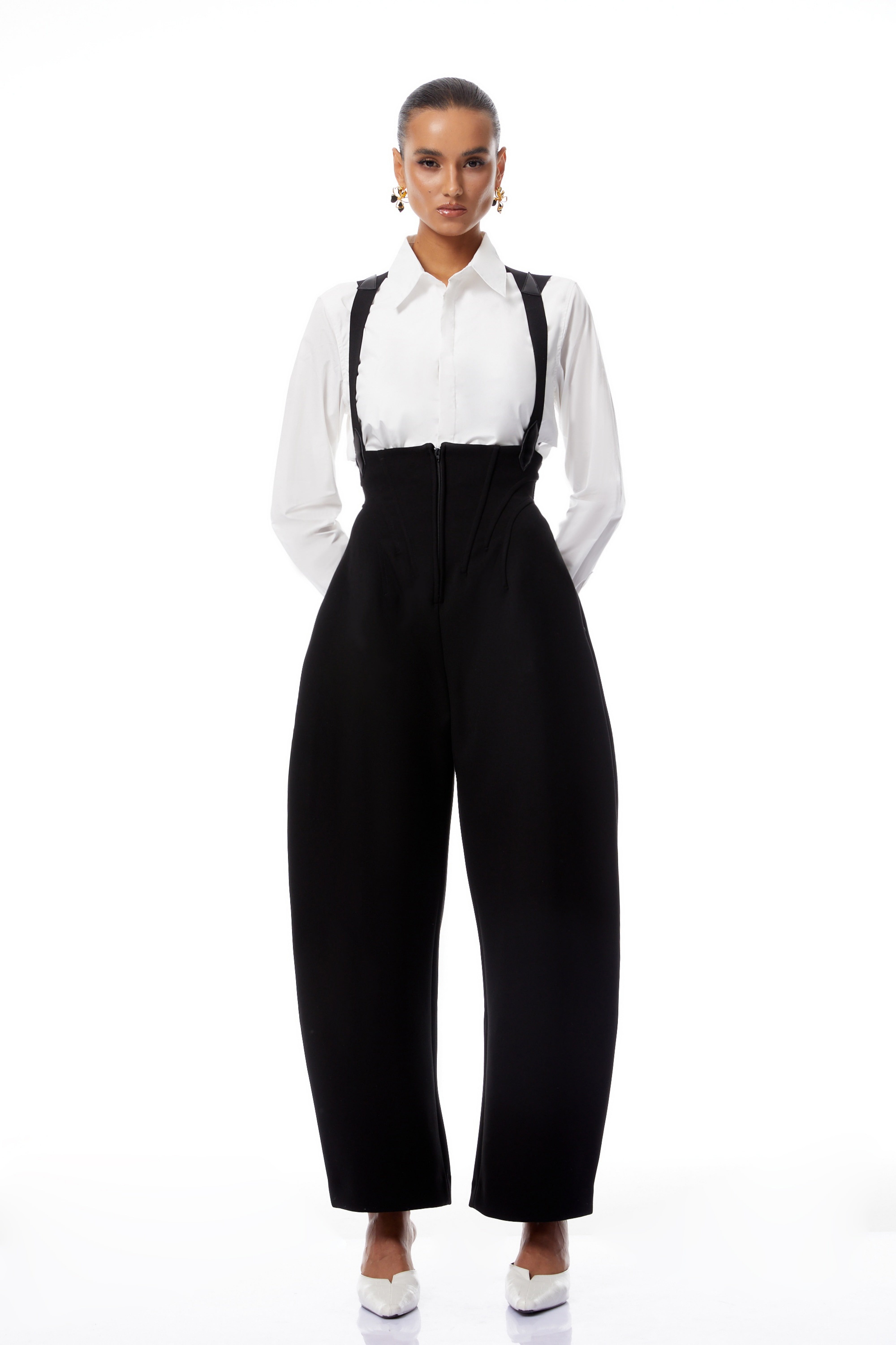 Ivona Black Boned Bodice Wide Leg Overalls