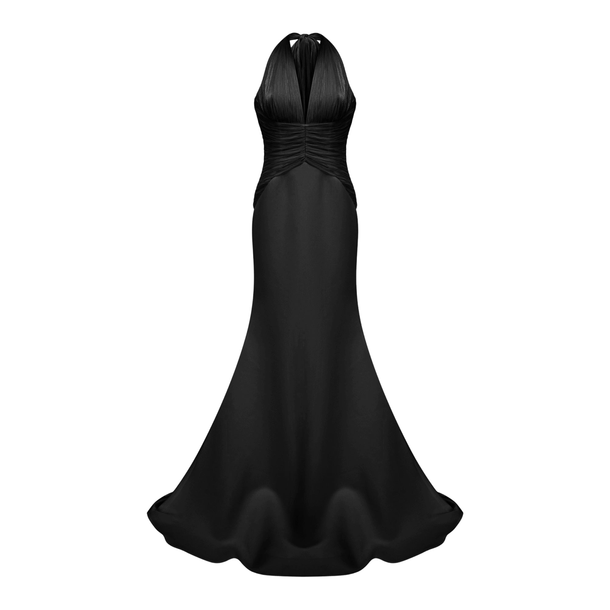 Emmeline Black Train Design Gathered Maxi Dress