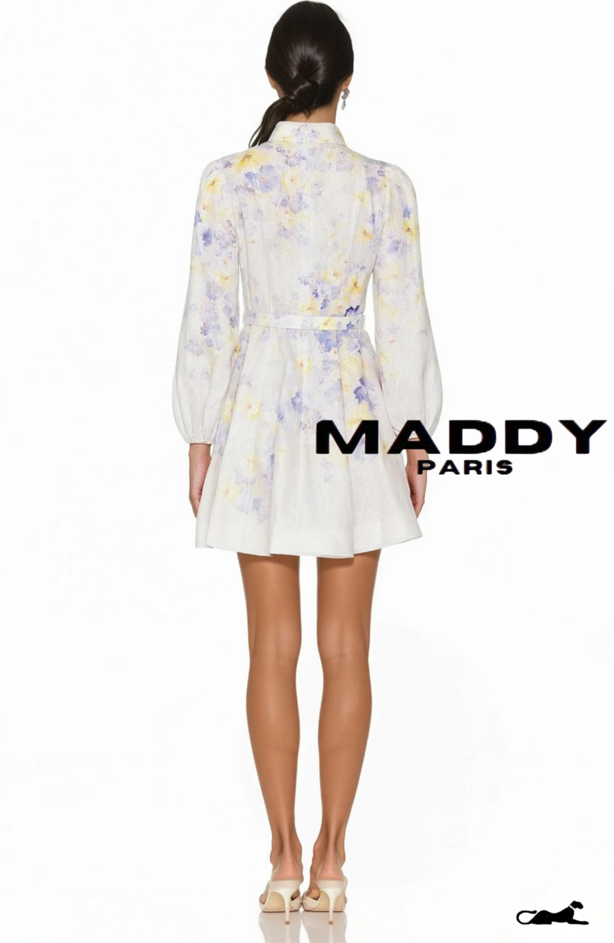 NATALIA LINEN BUTTONED MINI DRESS – WHITE BLUE