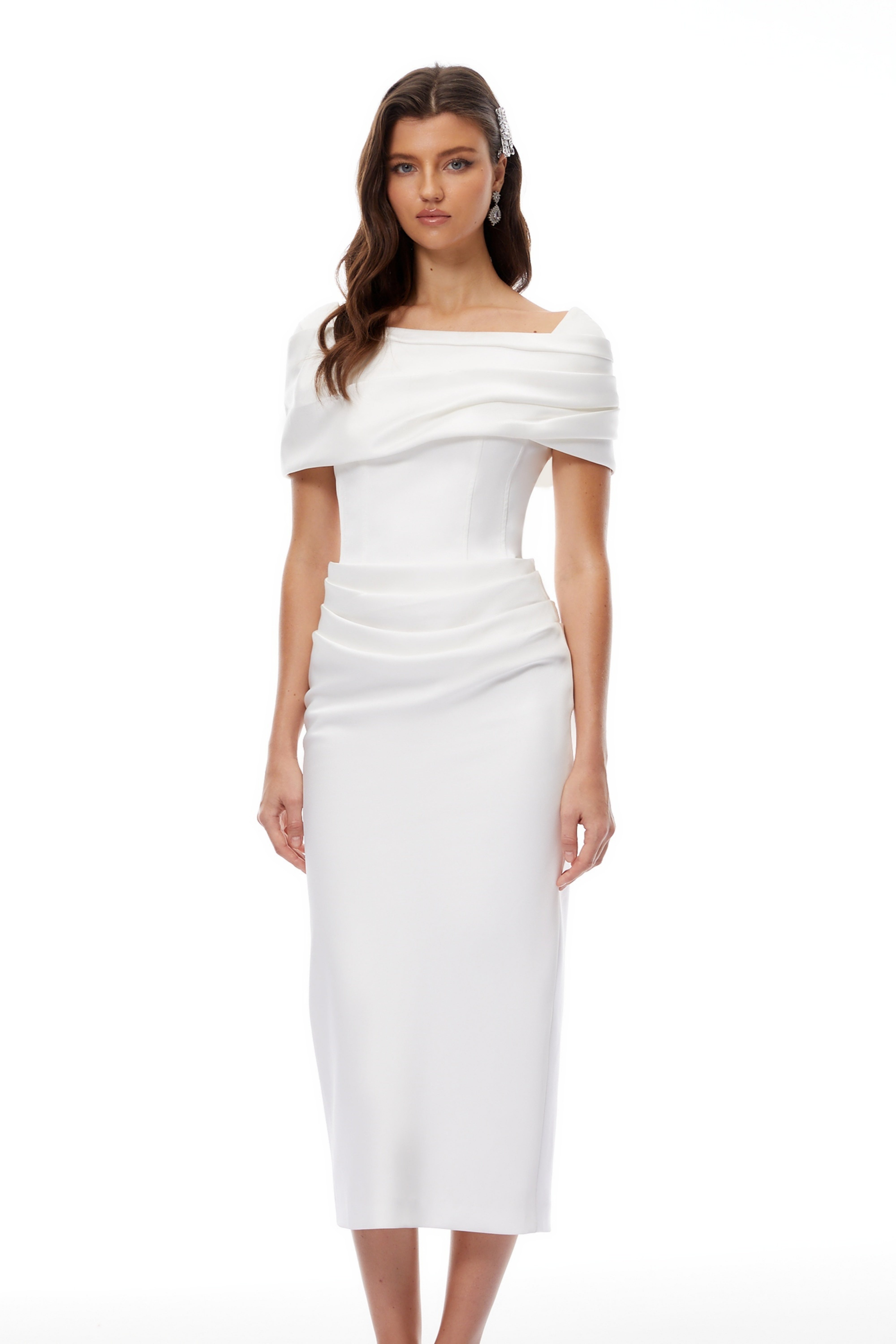 Solara White Draped Midi Dress (Final Sale-US Only)
