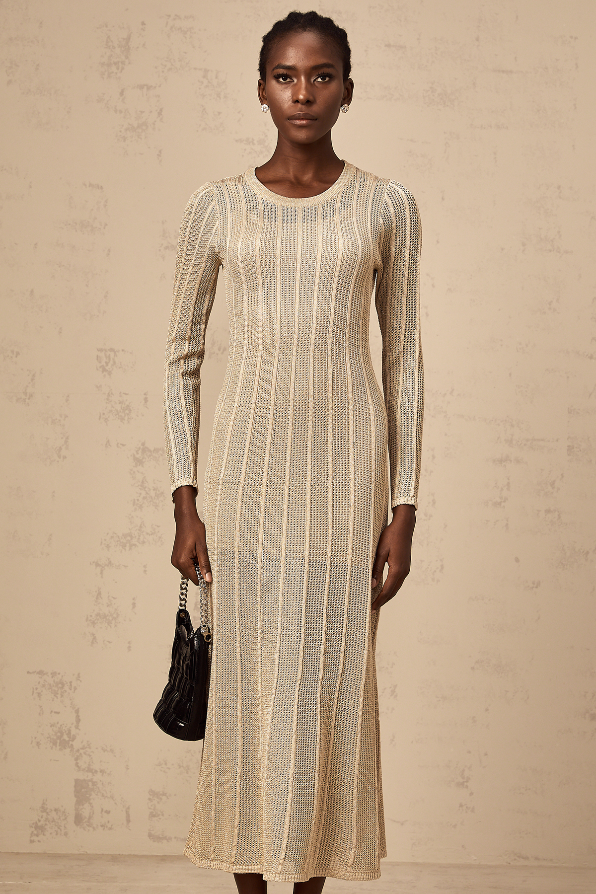 Honorine khaki fitted knit midi dress