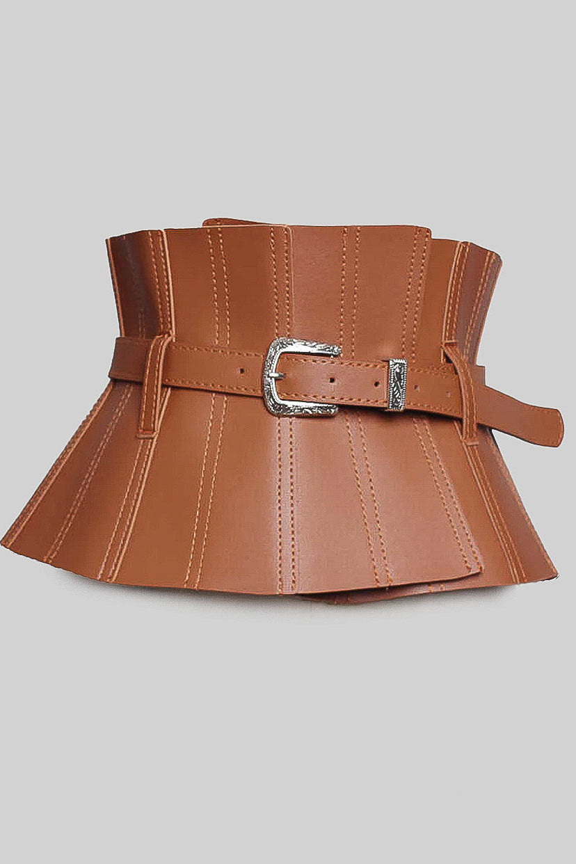 Wide Vegan Leather Corset Belt - Brown display picture 1