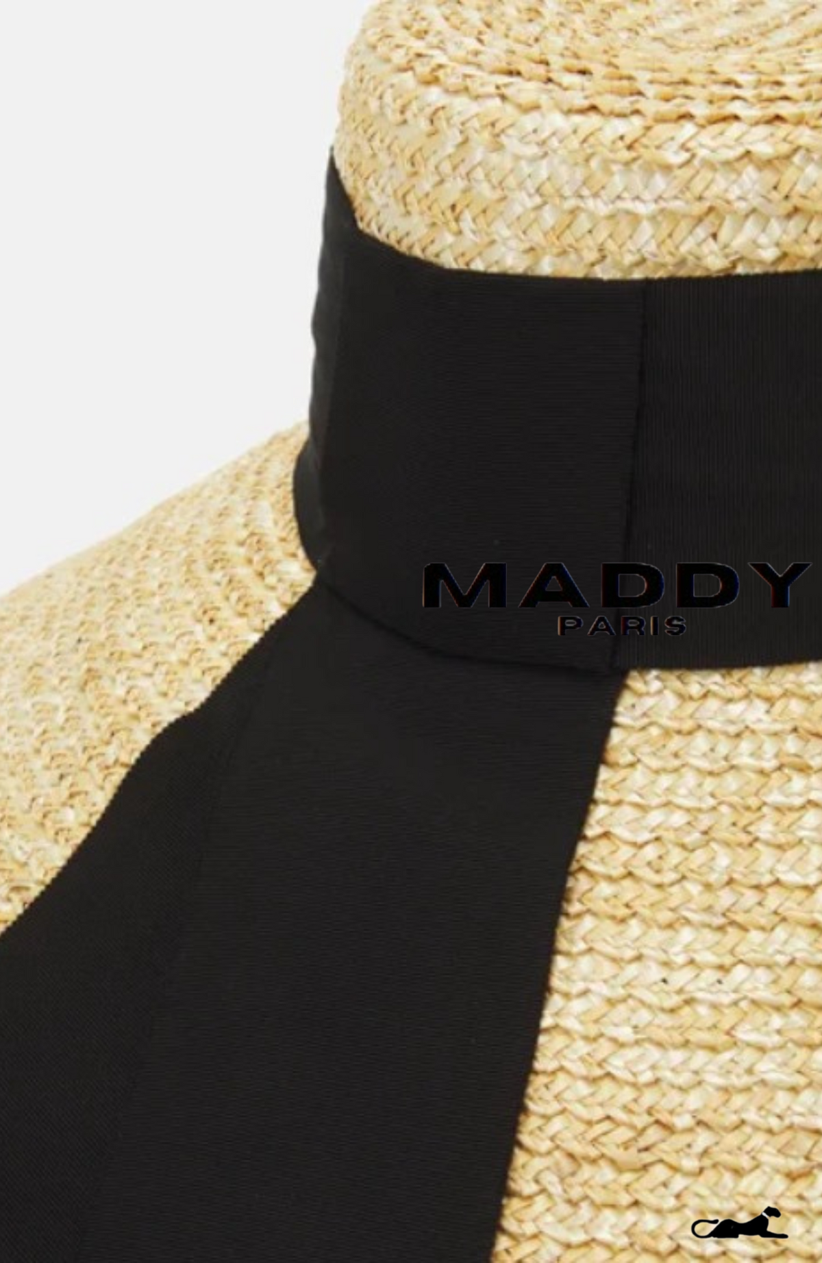 MIRABEL WOVEN STRAW RIBBON HAT – NATURAL BEIGE WITH BLACK TRIM - Black