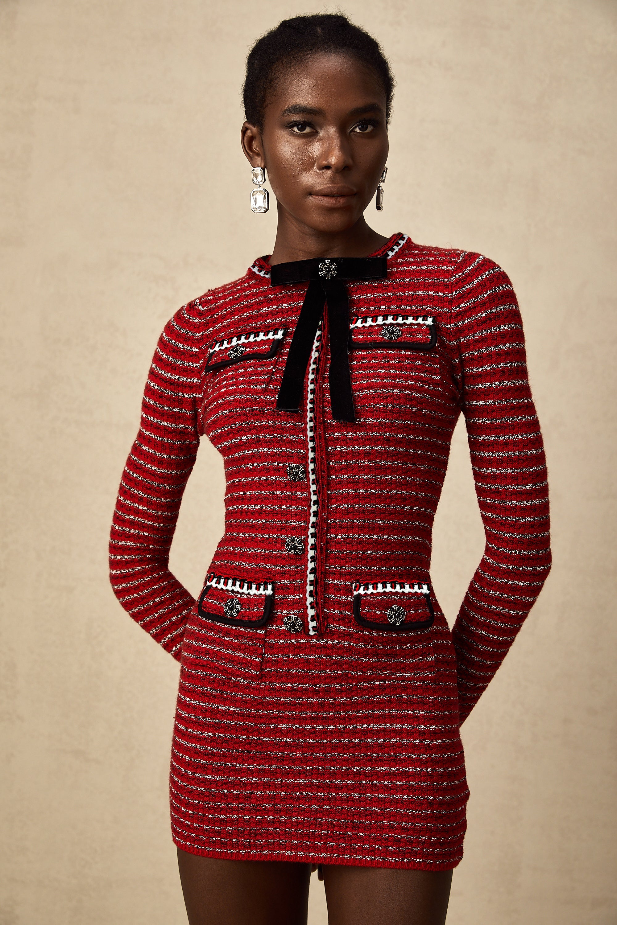 Faustine bow-detailed knit mini dress (Final Sale)
