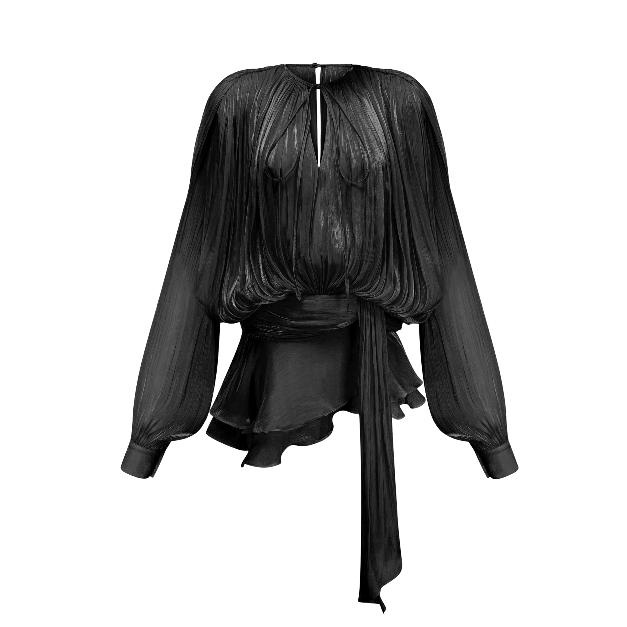 Eugénie Black Fully Pleated Ruffled Mini Dress (Final Sale-US Only)