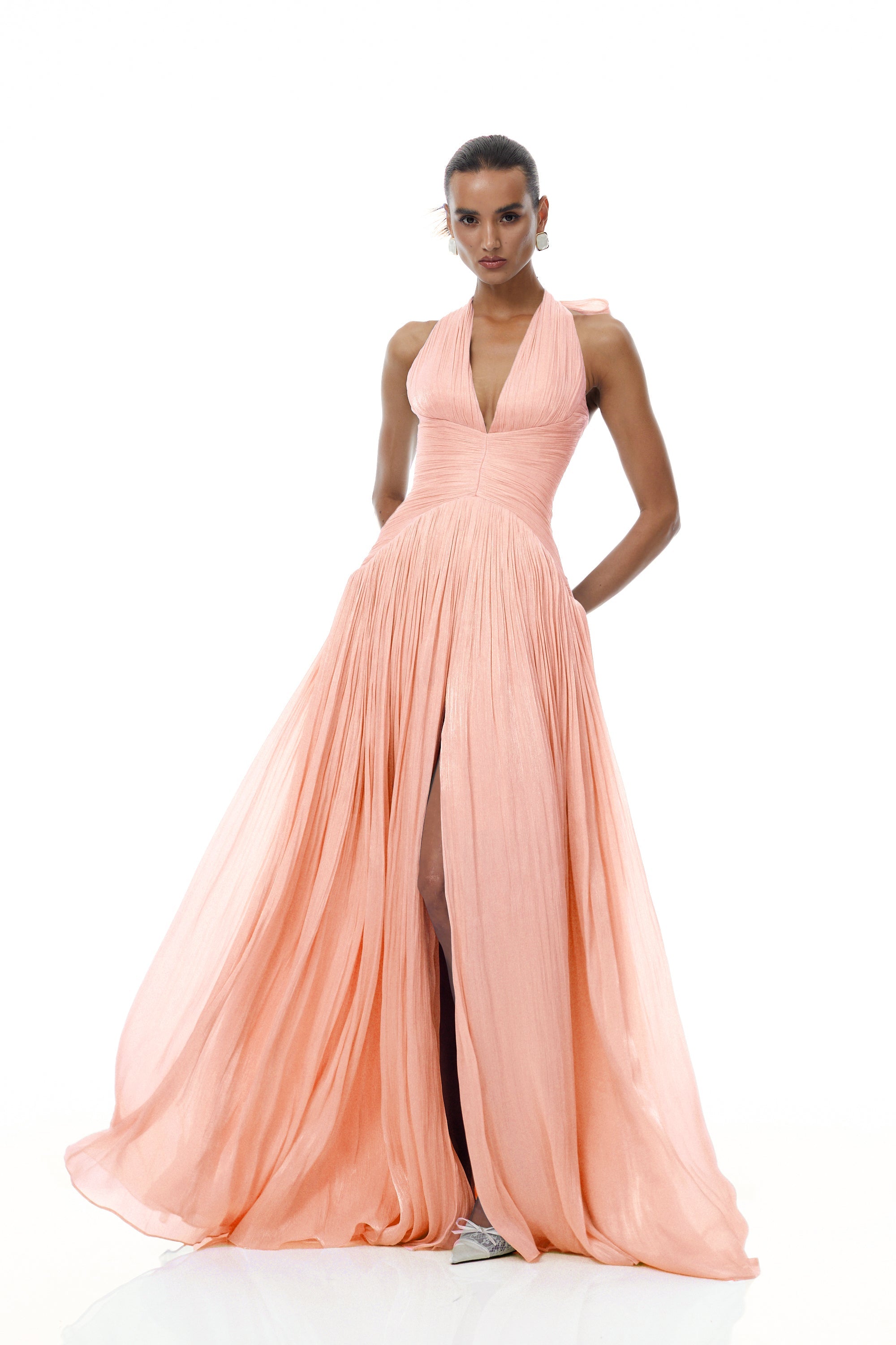 Térébenthine Pink Glossy Gathered Maxi Dress