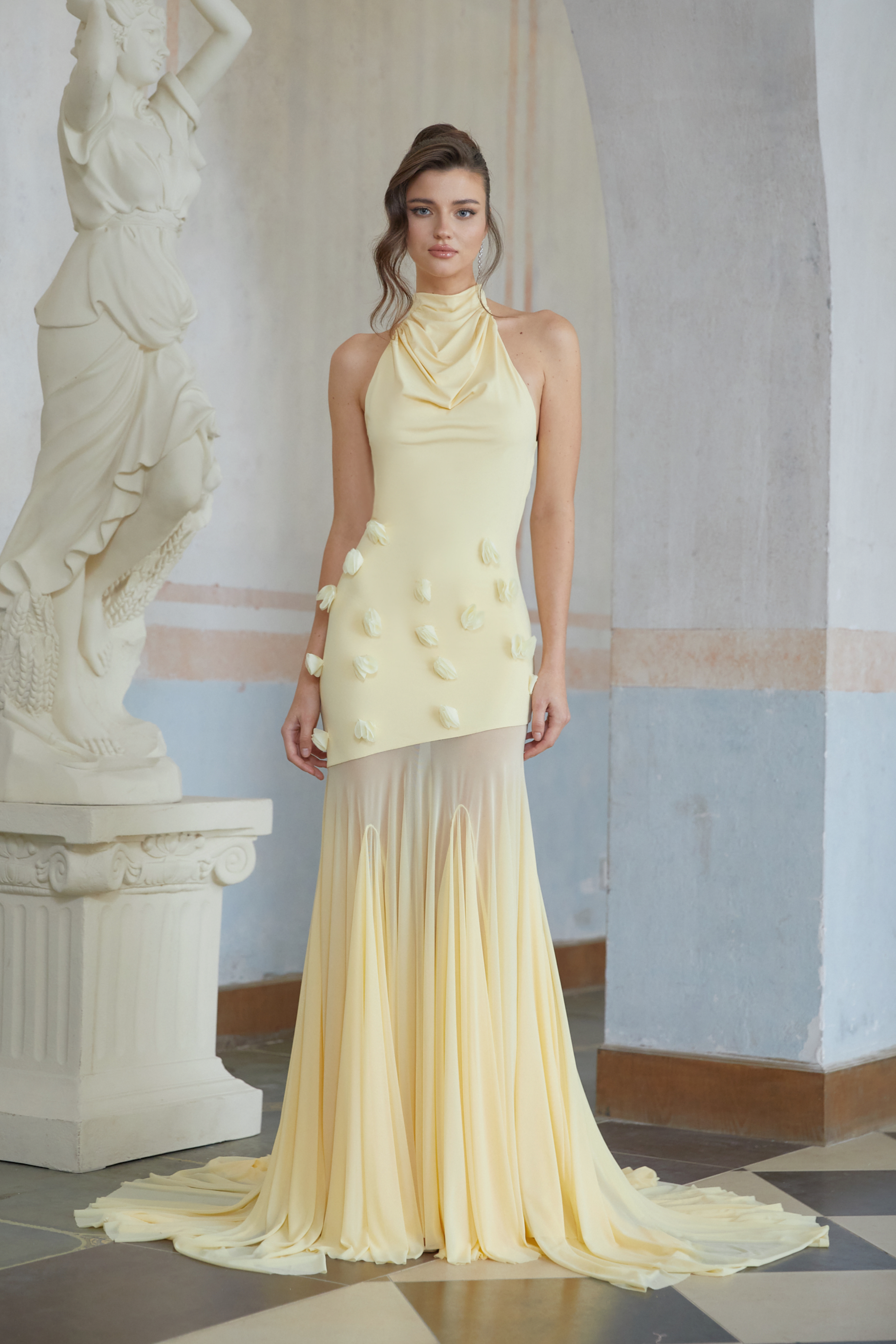Yvette Yellow 3D Petal Mermaid Maxi Dress