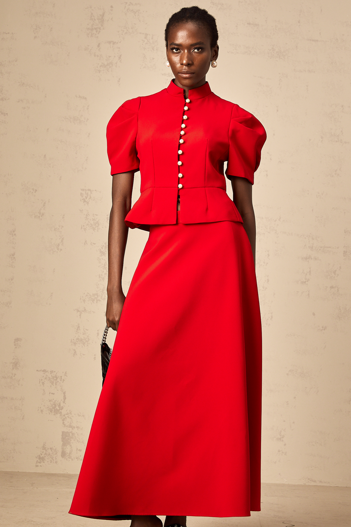 Colette red pleated blouse & skirt matching set