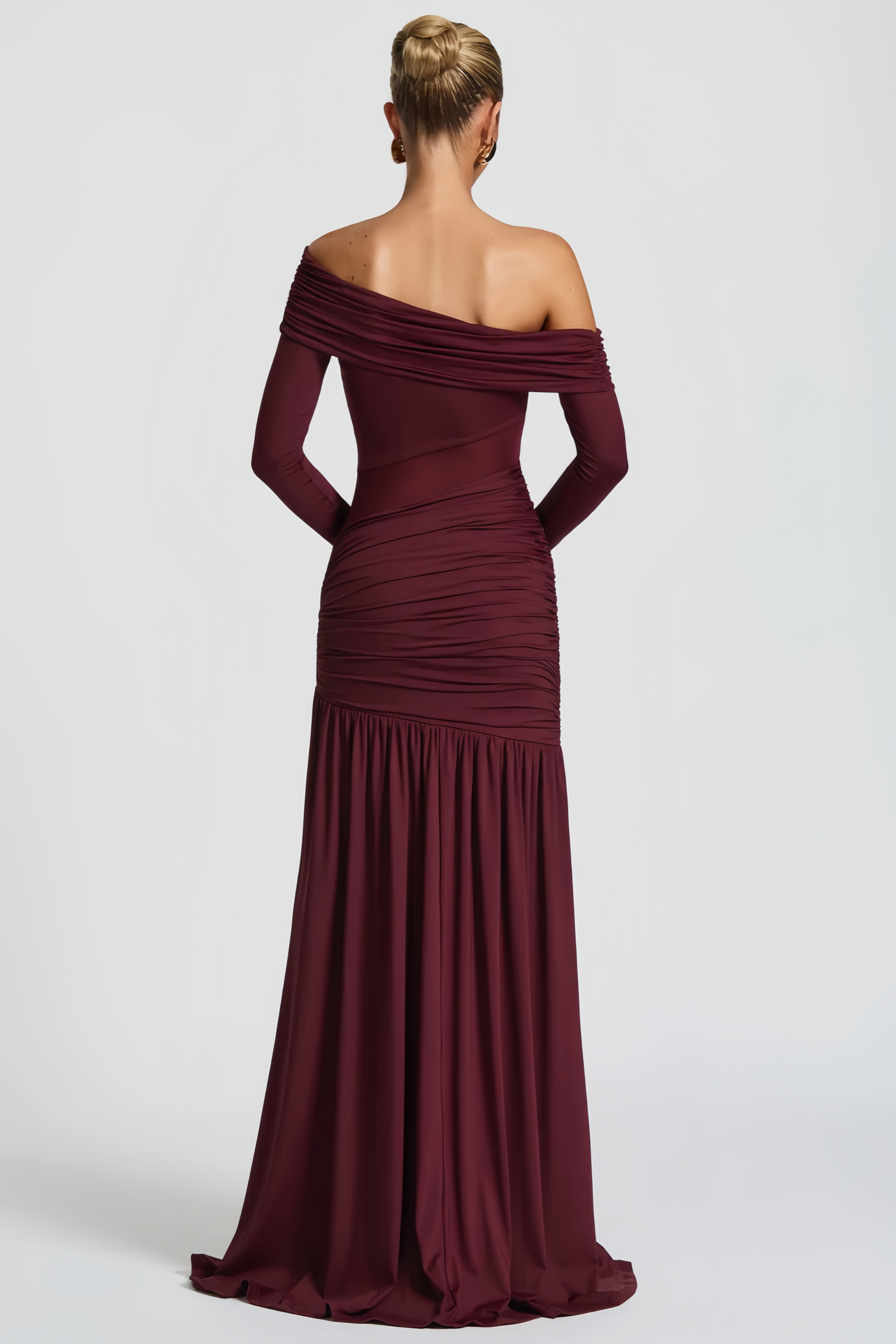 Anastasia Burgundy One Shoulder Gathered Maxi Dress (Final Sale-US Only)