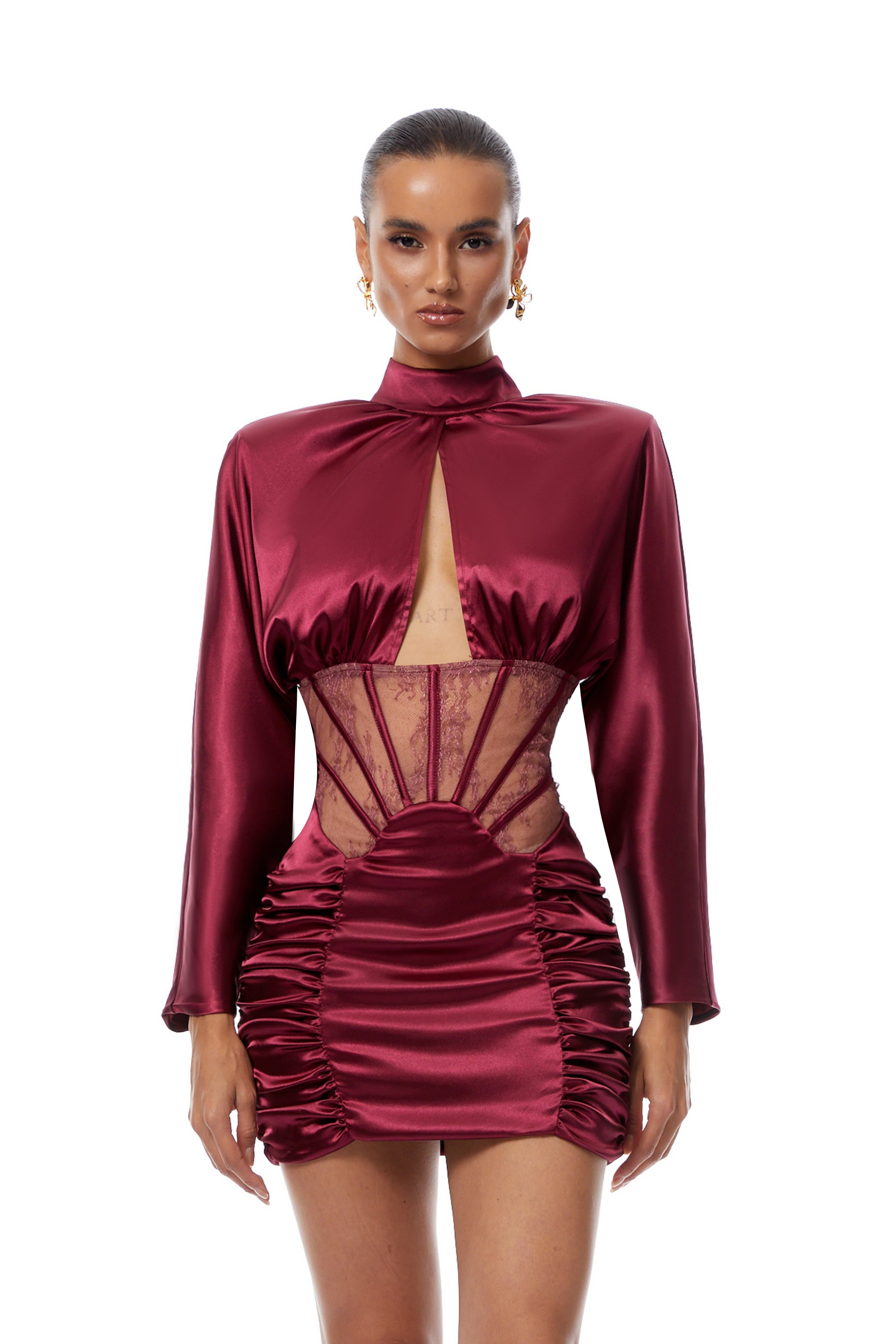 Imelda Red Lace Tulle Panel Satin Mini Dress