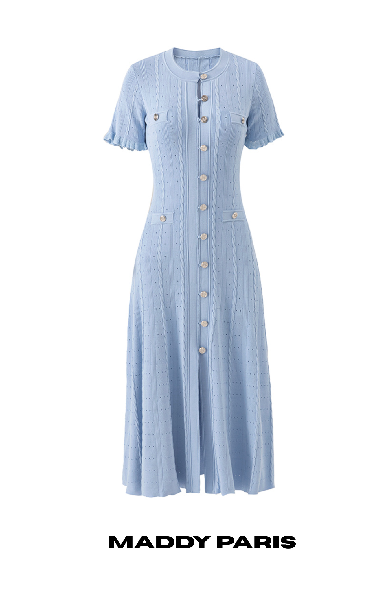 SANDRO GISELLE KNIT MIDI DRESS - LIGHT BLUE