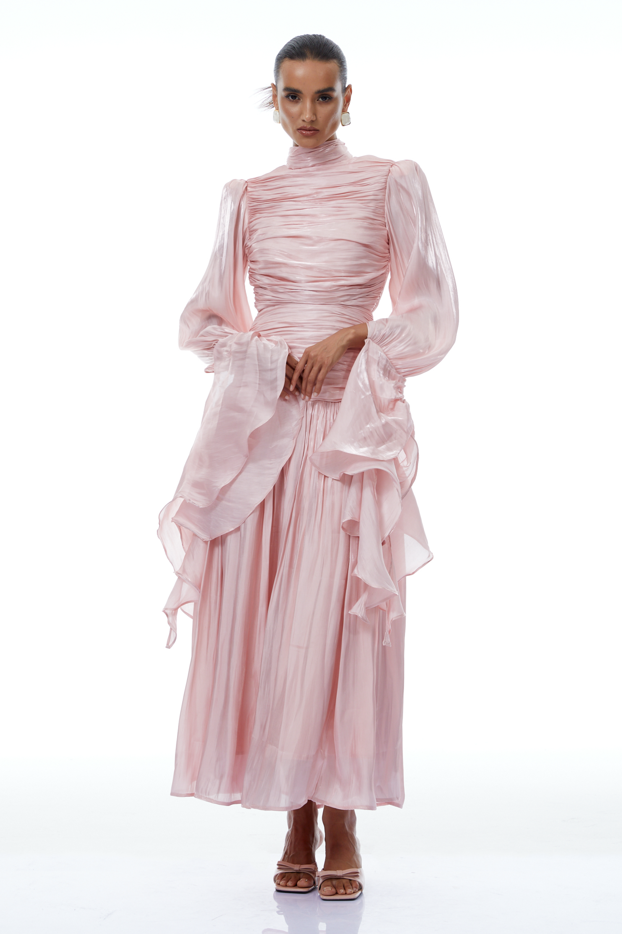 Sarolta Pink Glossy Ruched Maxi Dress
