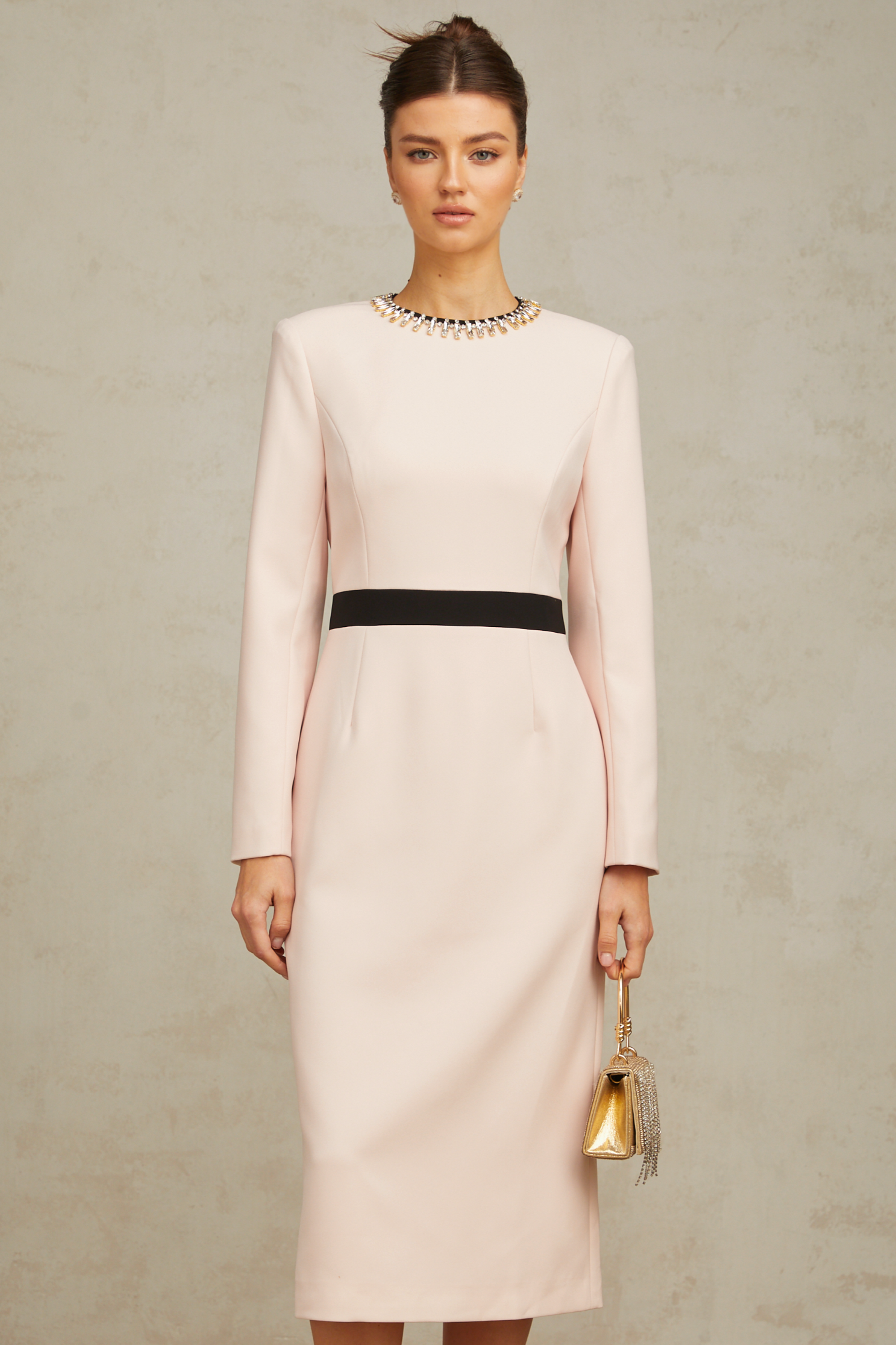 Anaïs pink crystal color-blocked midi dress (Final Sale-US Only)
