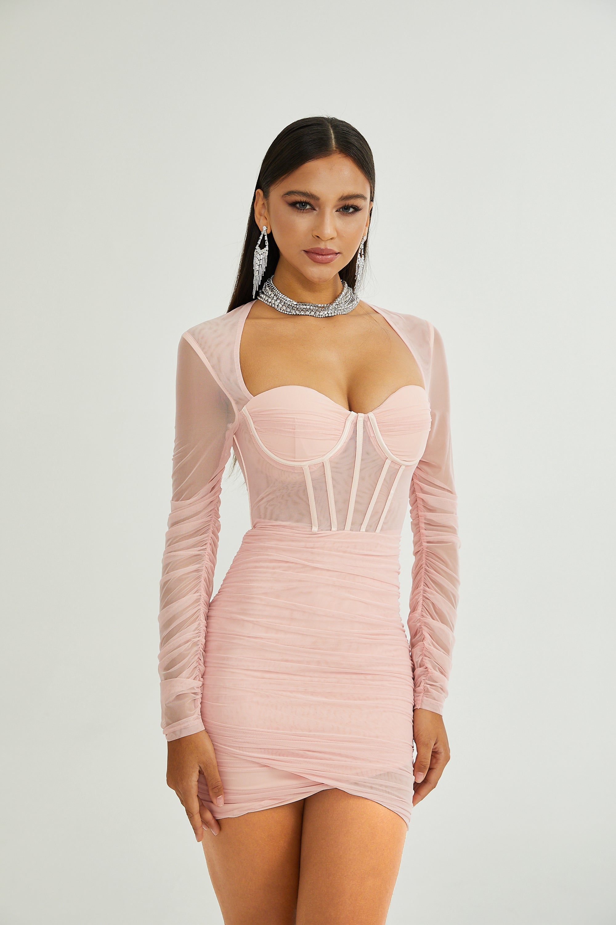 Marie long-sleeved mesh dress - Pink