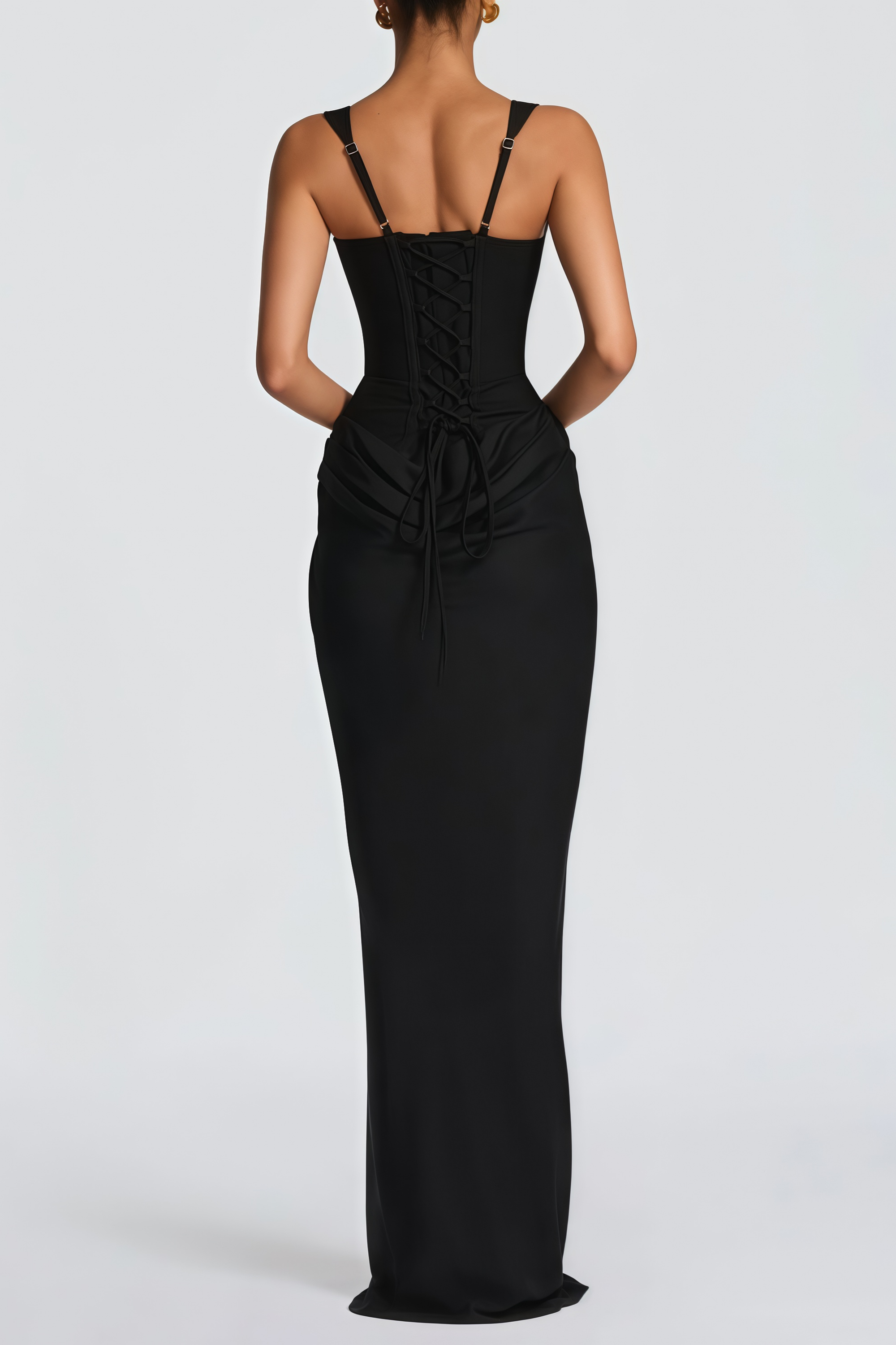 Paulette Black Ruched Corset Maxi Dress