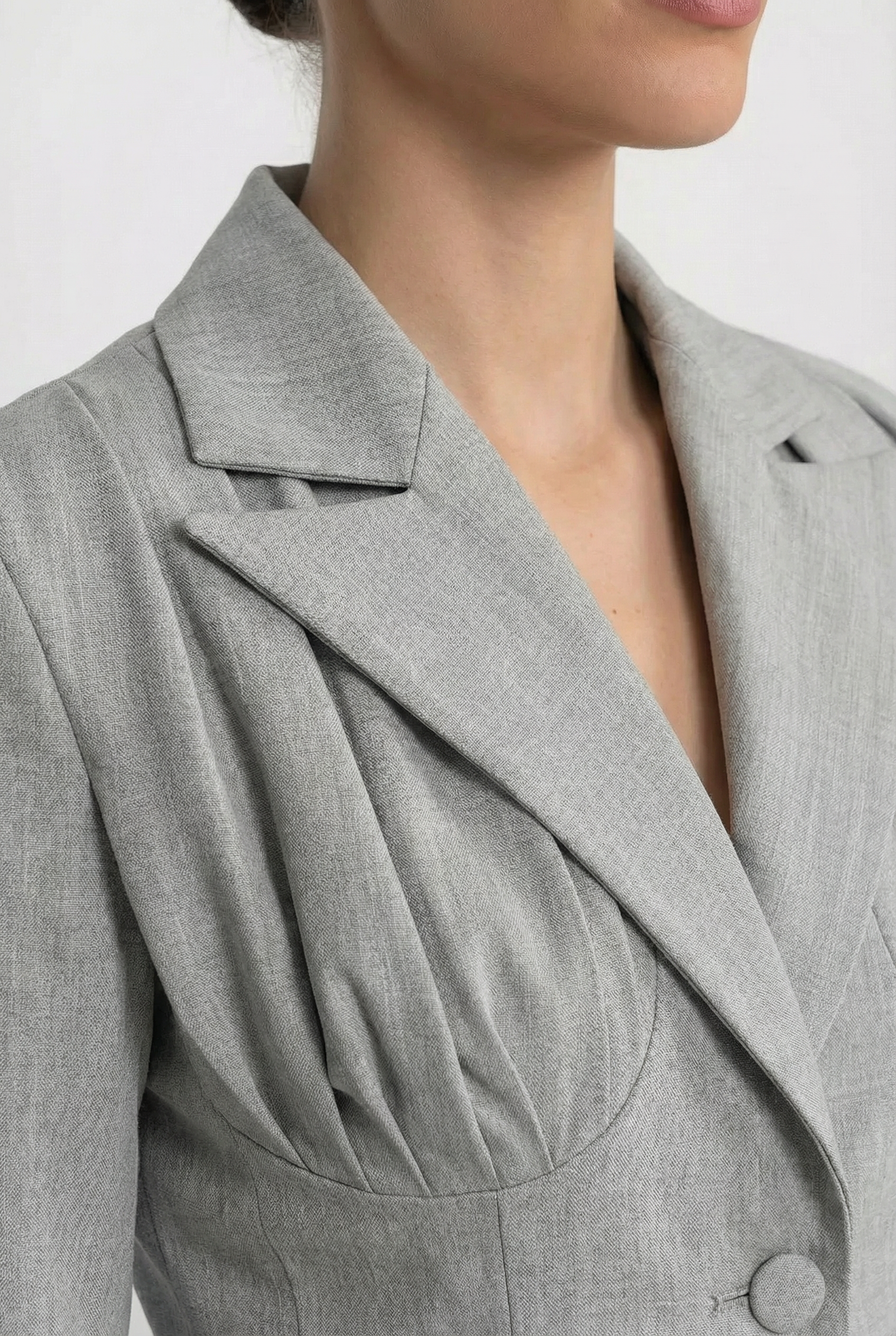 Tailored Long Sleeve Blazer With Draped Cape Panel - Gray