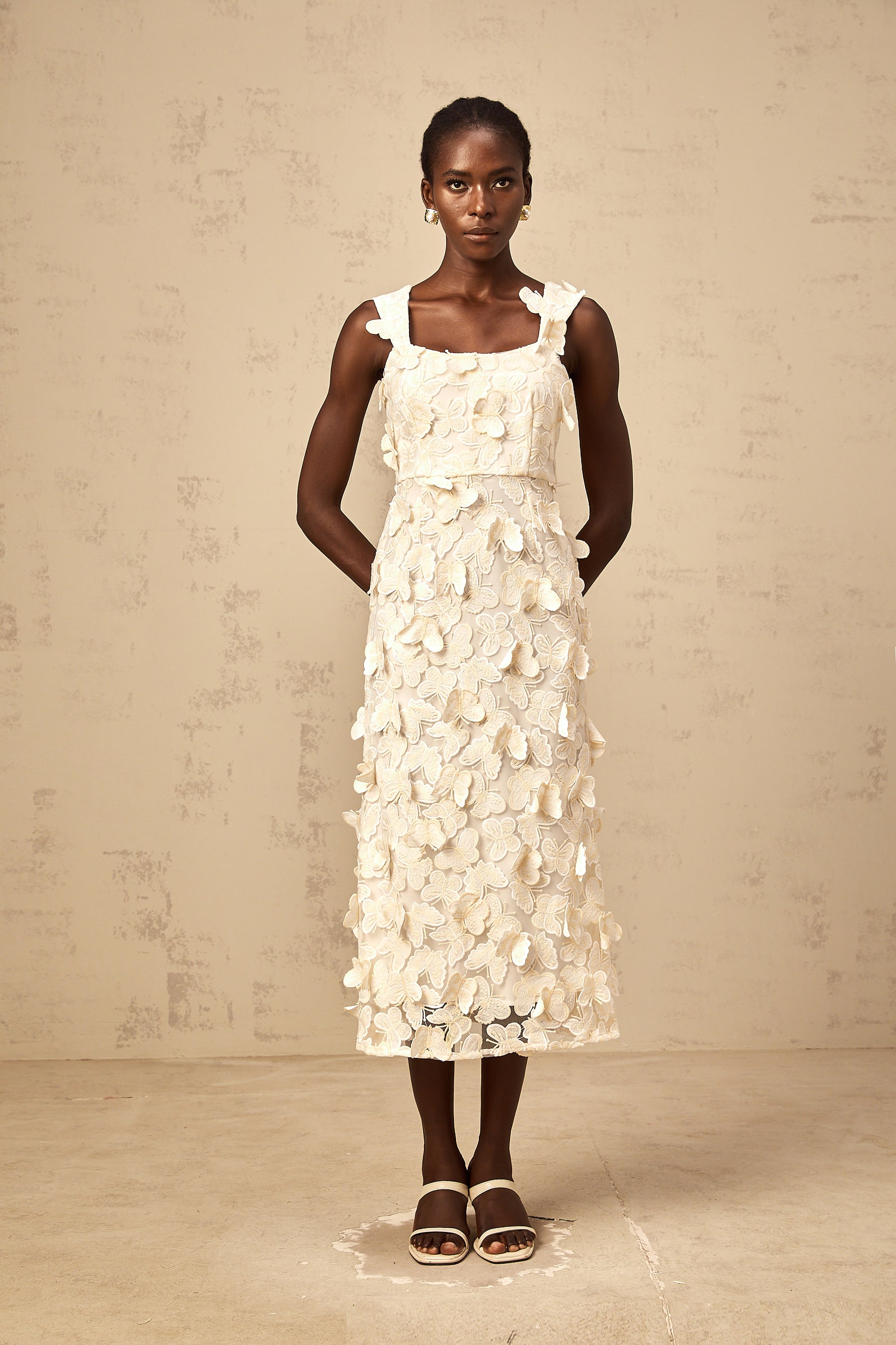 Narcisse butterfly-appliqué flared midi dress