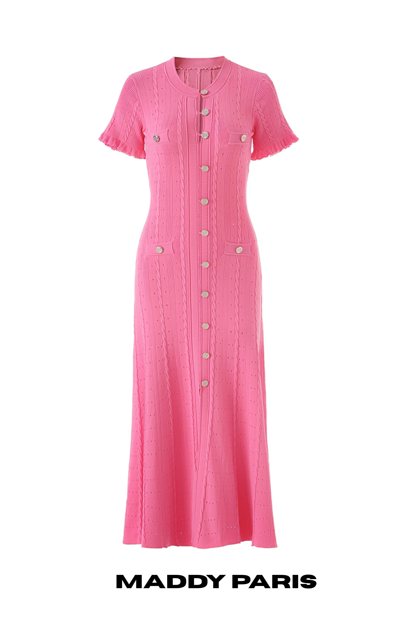SANDRO GISELLE KNIT MIDI DRESS - FUCHSIA PINK
