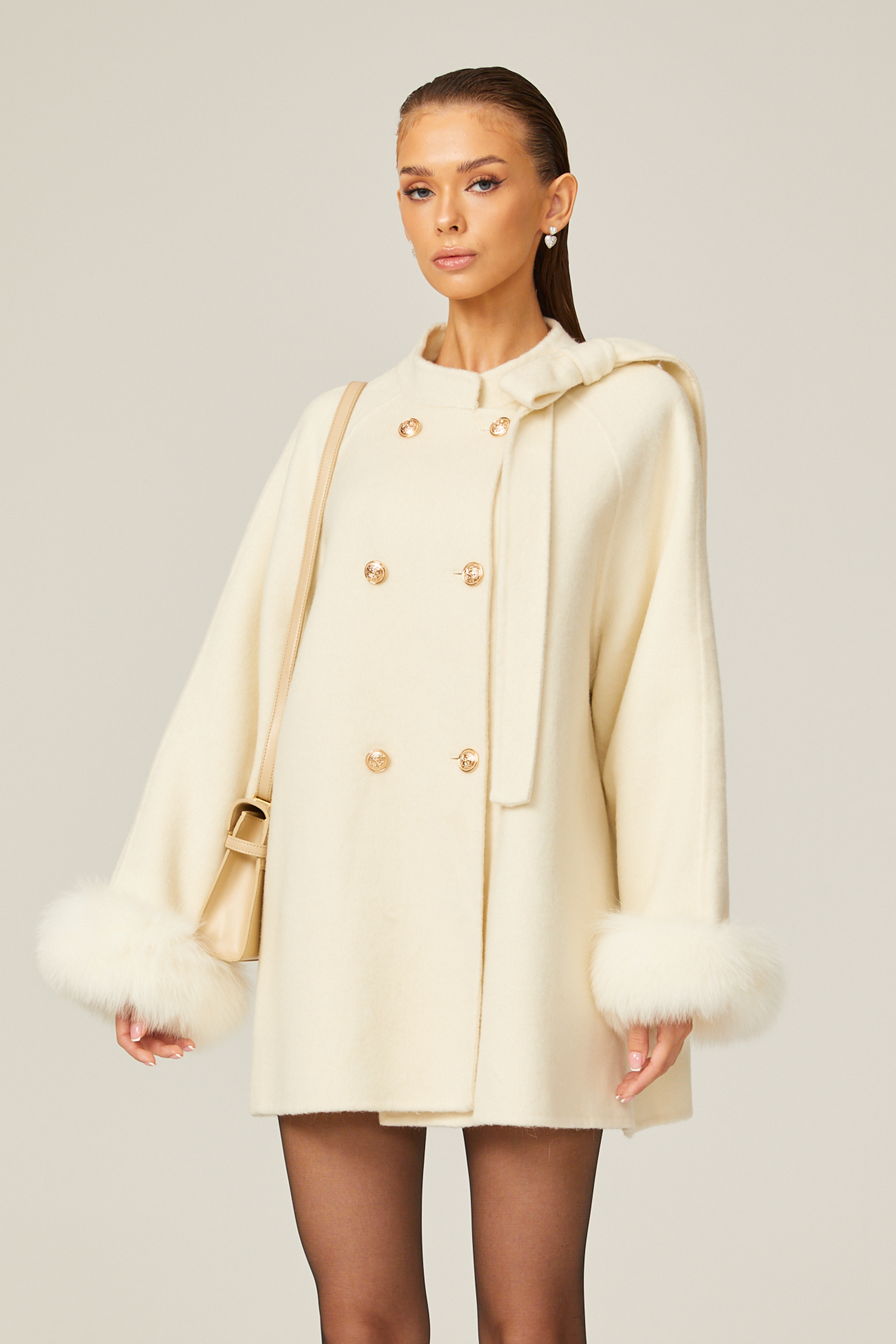 Colette white wool fur bowknot coat (Final Sale)