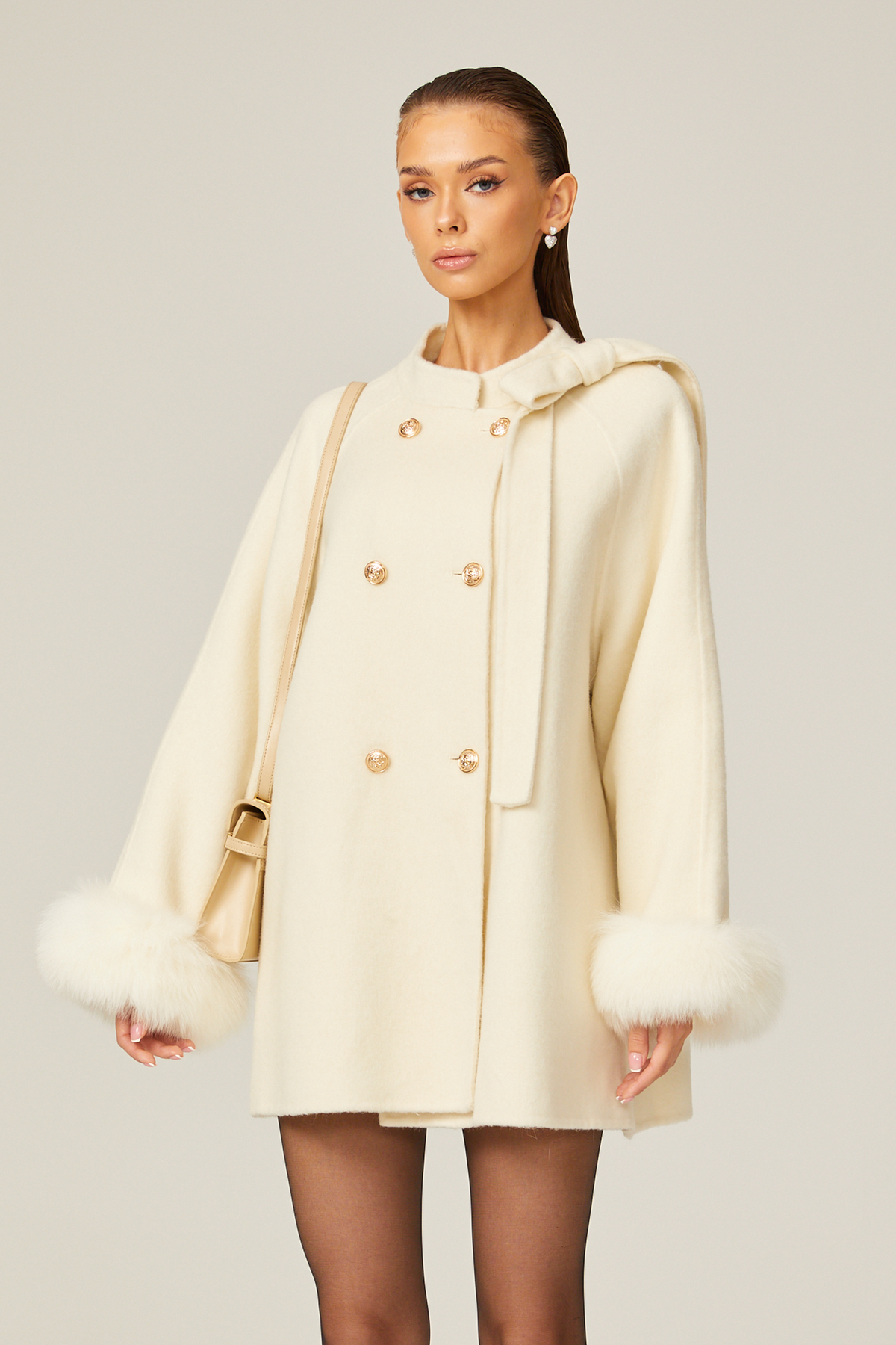 Colette white wool fur bowknot coat (Final Sale)