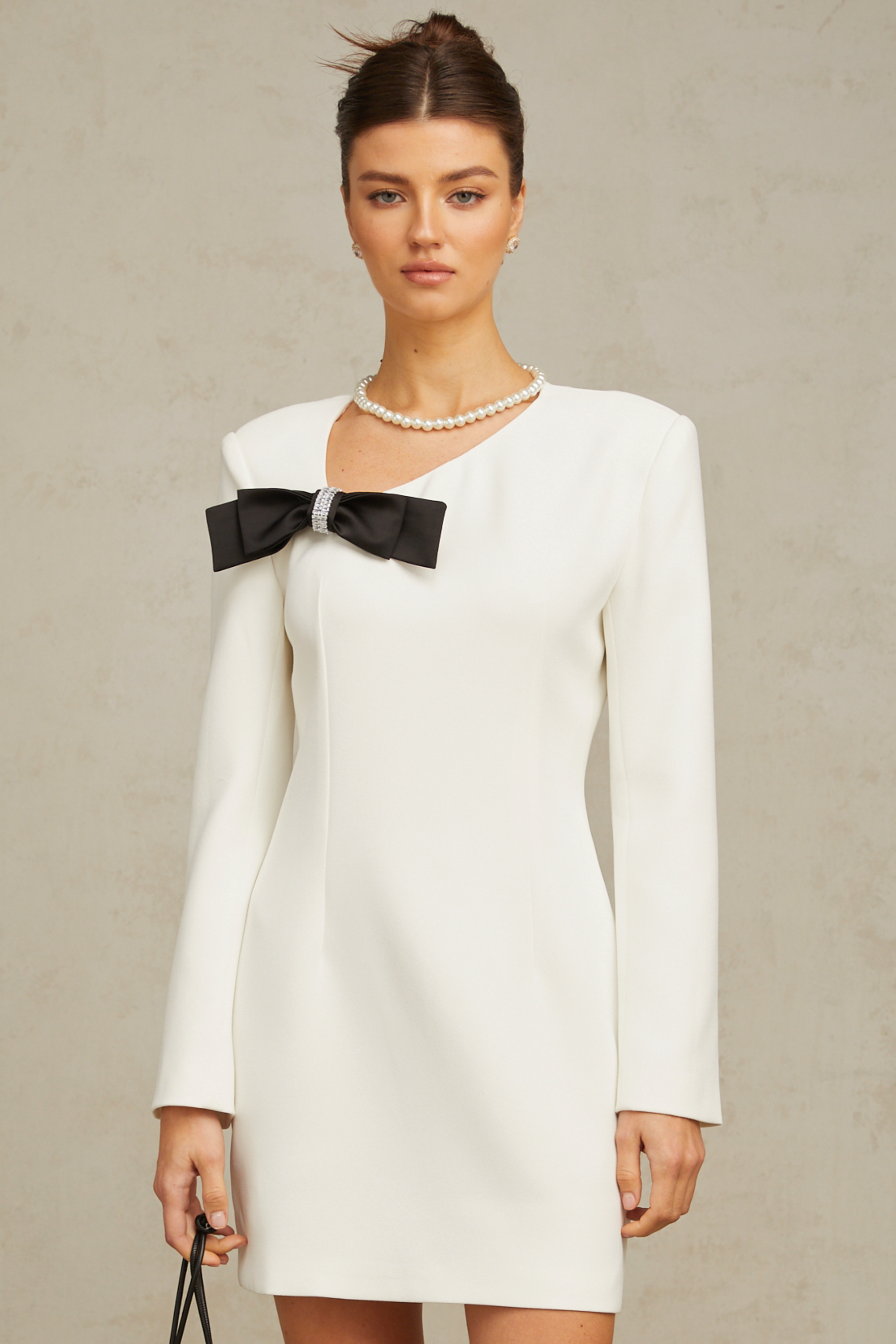 Colette white bowknot asymmetrical mini dress