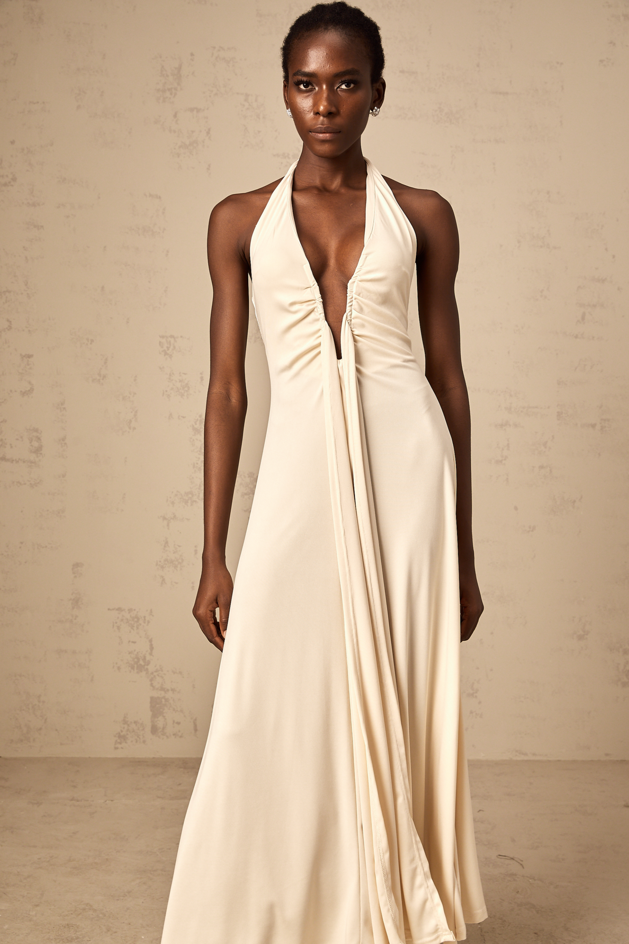Géraldine white deep V-neck draped maxi dress (Final Sale-US Only)