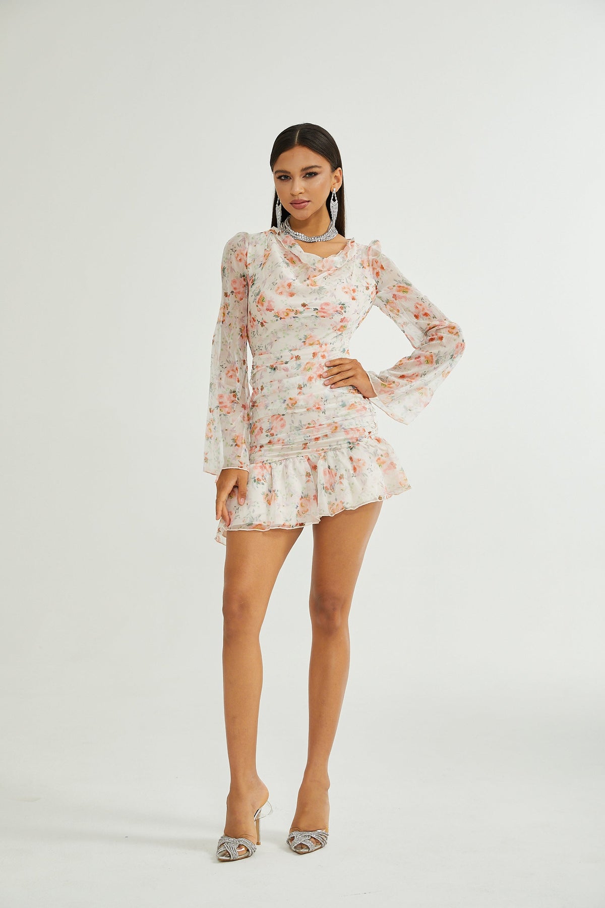 Hermine floral print long sleeves mini dress