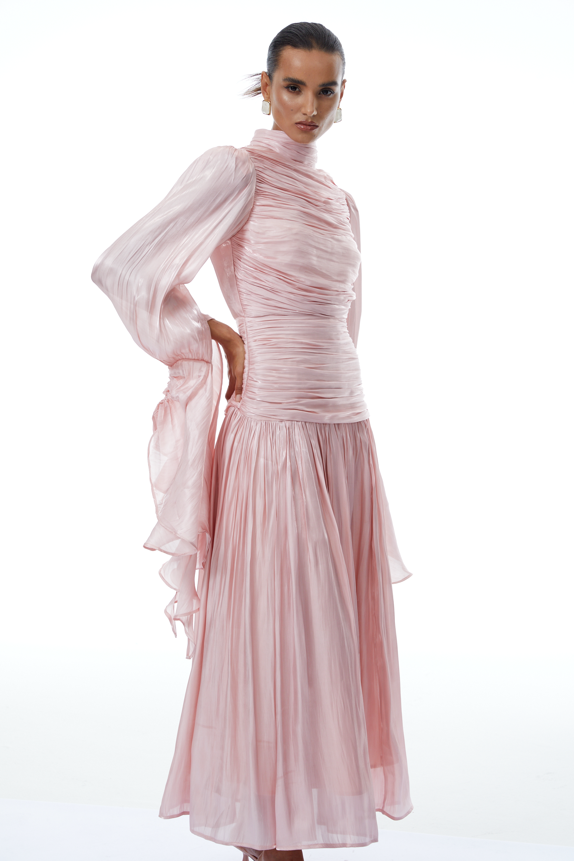 Sarolta Pink Glossy Ruched Maxi Dress