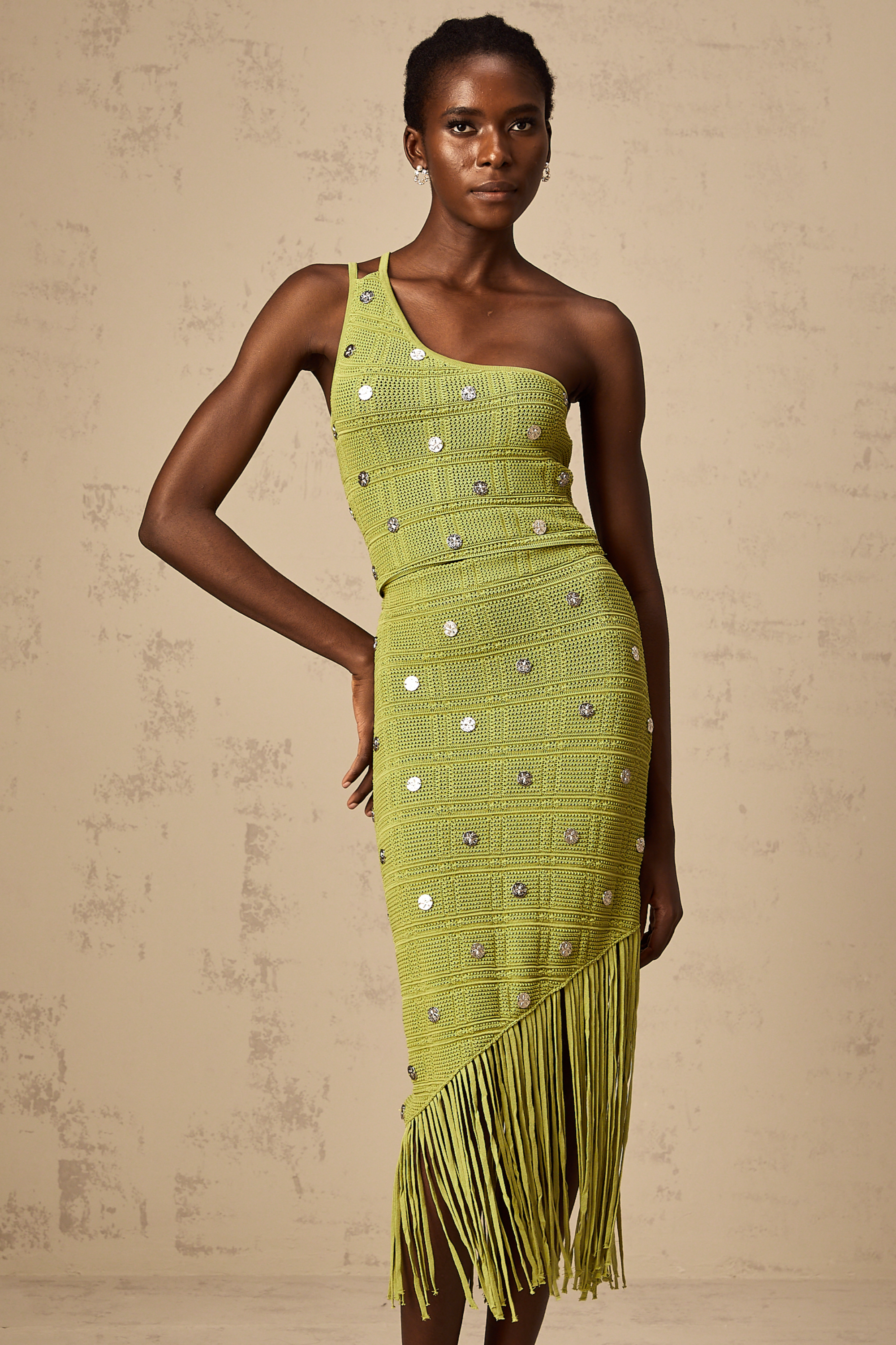 Annette green embellished knit top & skirt matching set (Final Sale-US Only)