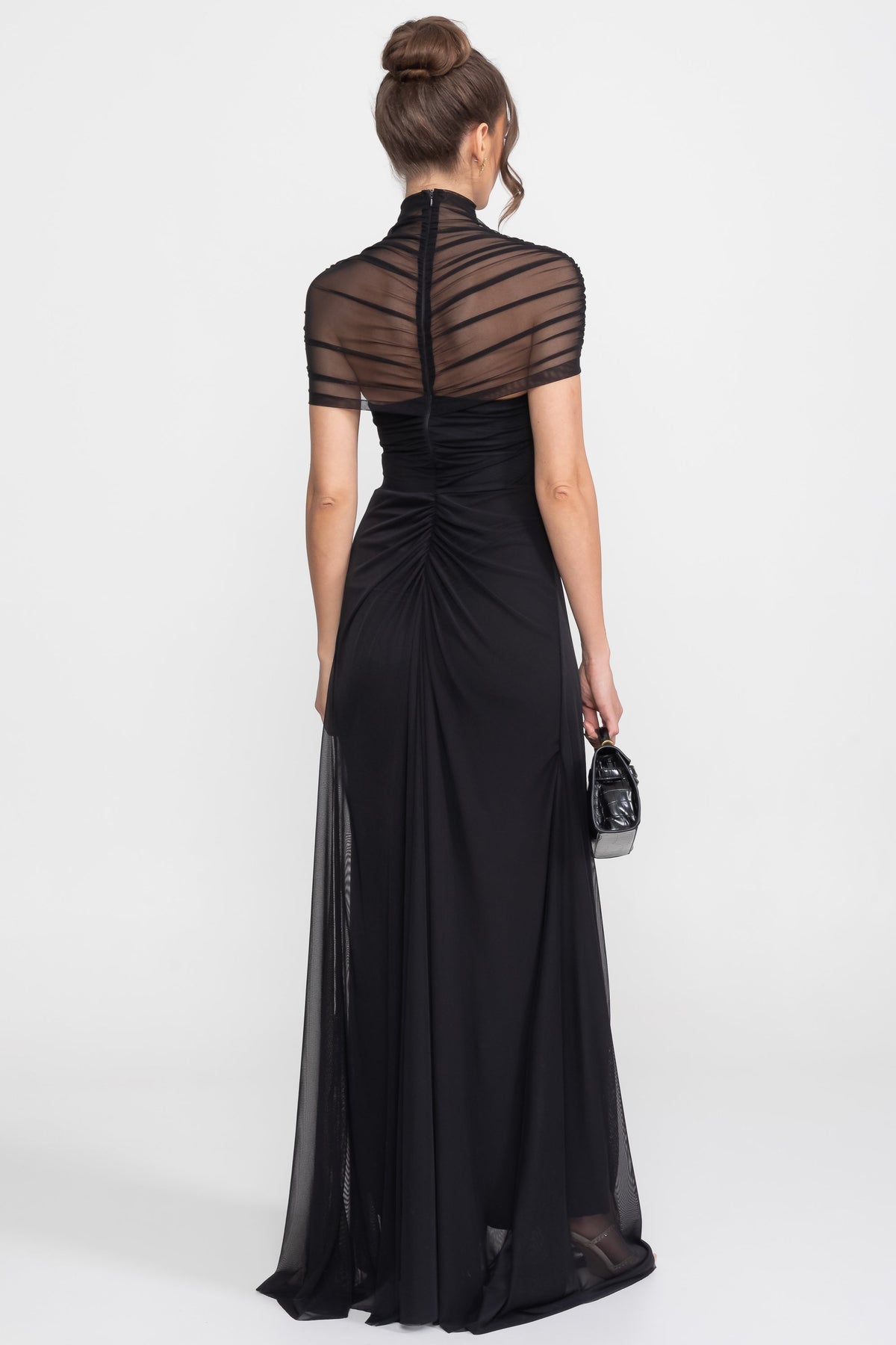 Ruched Off-The-Shoulder Maxi Dress With Cut-Out Waist - Black
