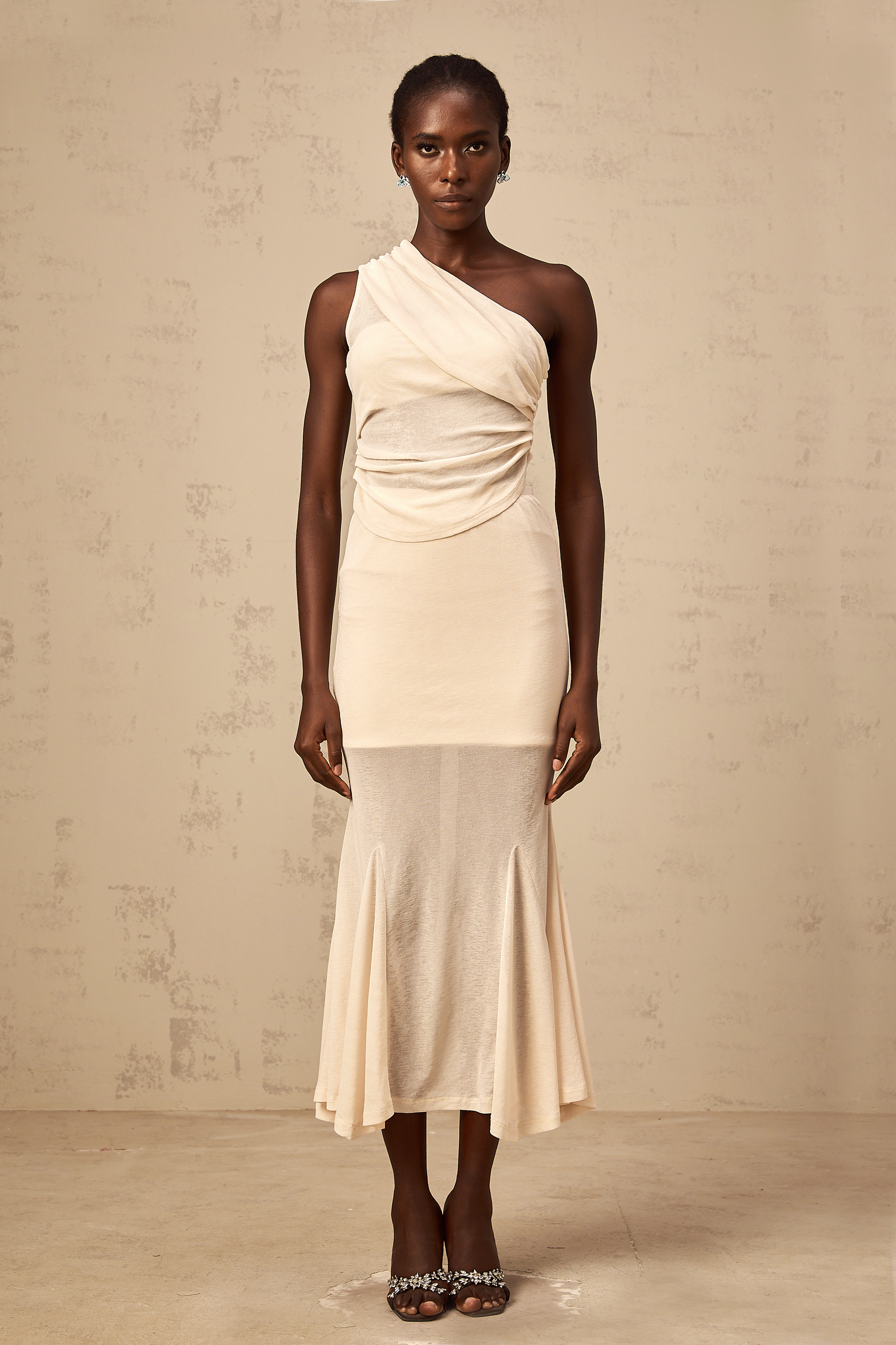 Gwenaëlle neutrals stretch ruched top & skirt matching set