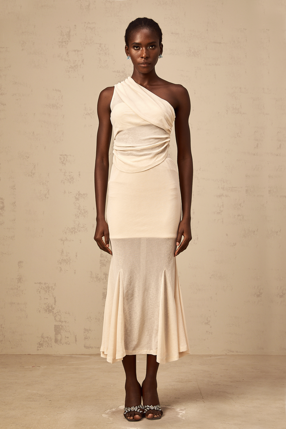 Gwenaëlle neutrals stretch ruched top & skirt matching set