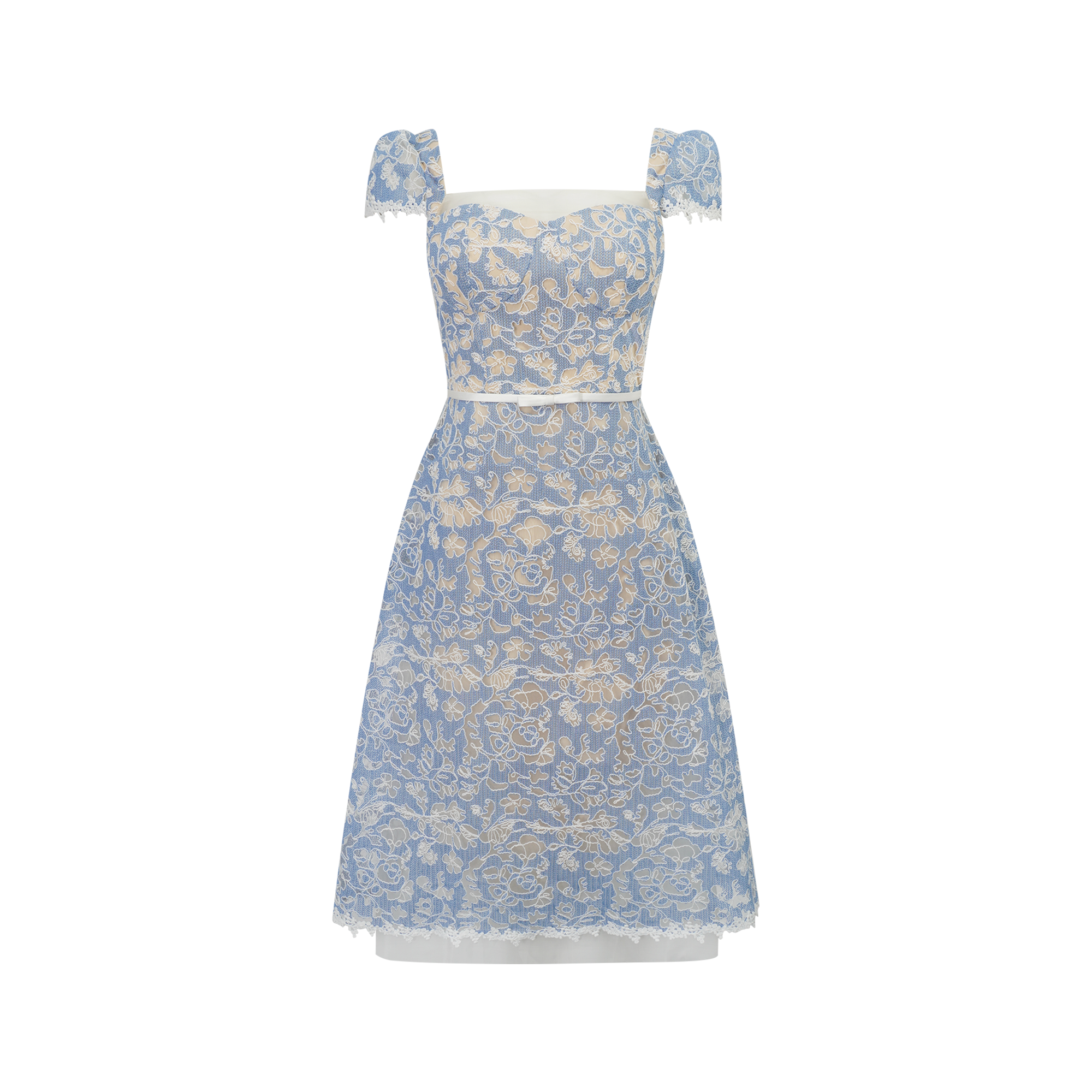 Gaëlle Blue Floral Embroidered Midi Dress (Final Sale-US Only)