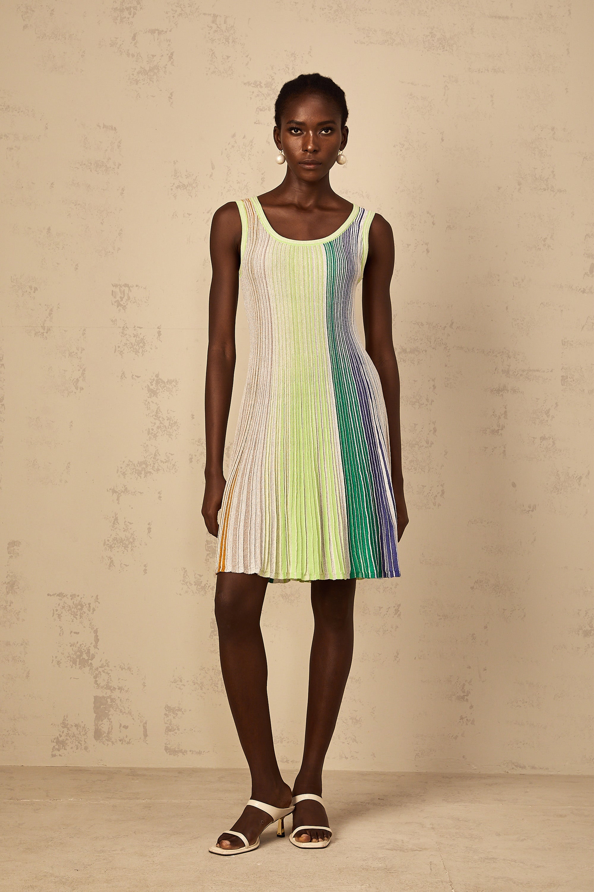Amaryllis Green Sequin Striped Knit Mini Dress (Final Sale-US Only)